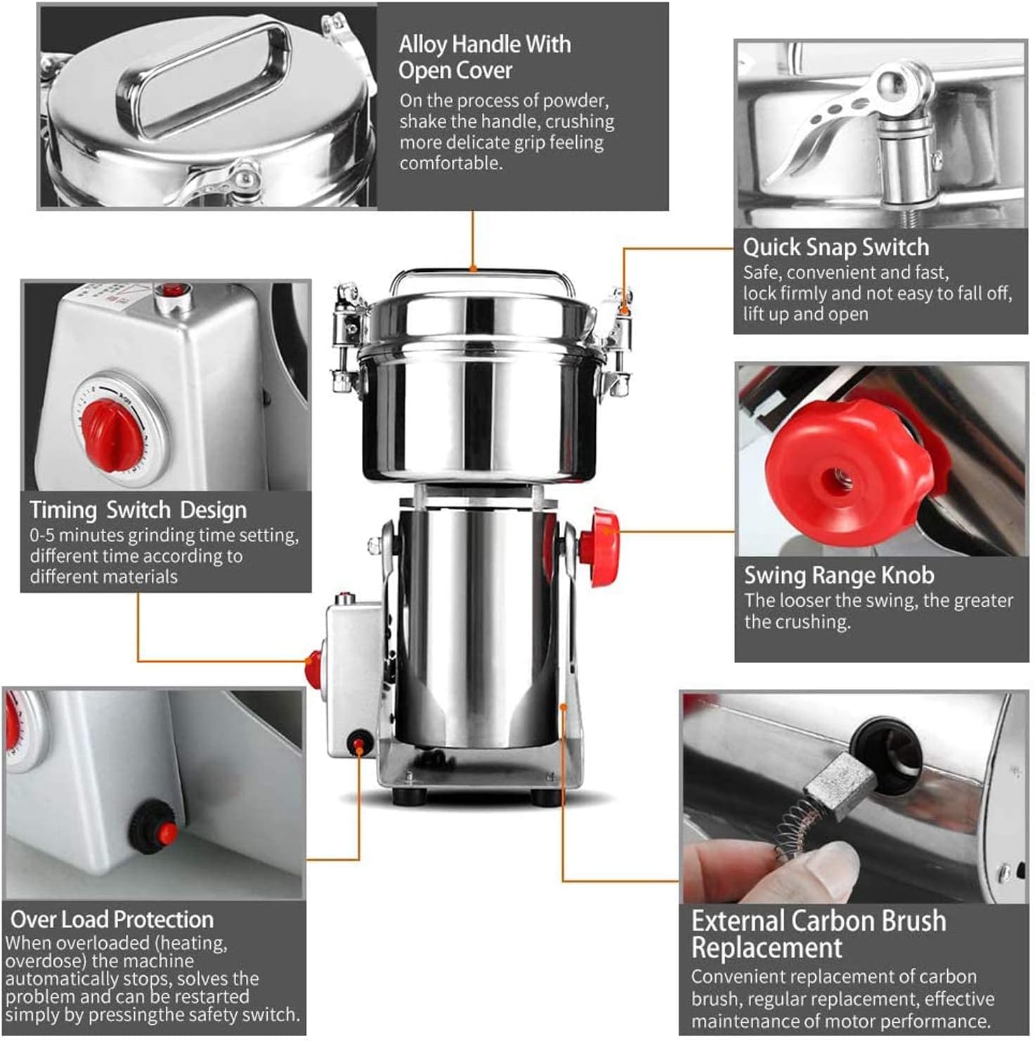 700G Household Stainless Steel Grinder, Commercial Powder Grinder, Used for Grinding Various Dry Materials