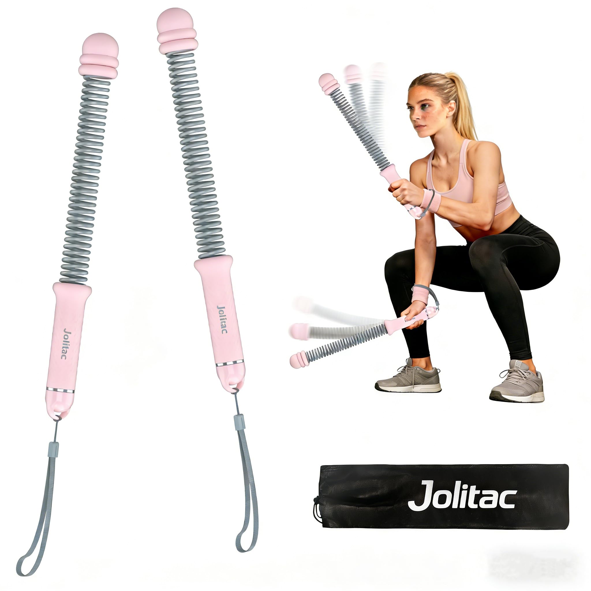 Portable Ropeless Battle Ropes for Home Gym, Adjustable Weights Cordless Battle Ropes with Storage Bag, Exercise Equipment for Strength Training & HIIT for Men & Women (Pink)