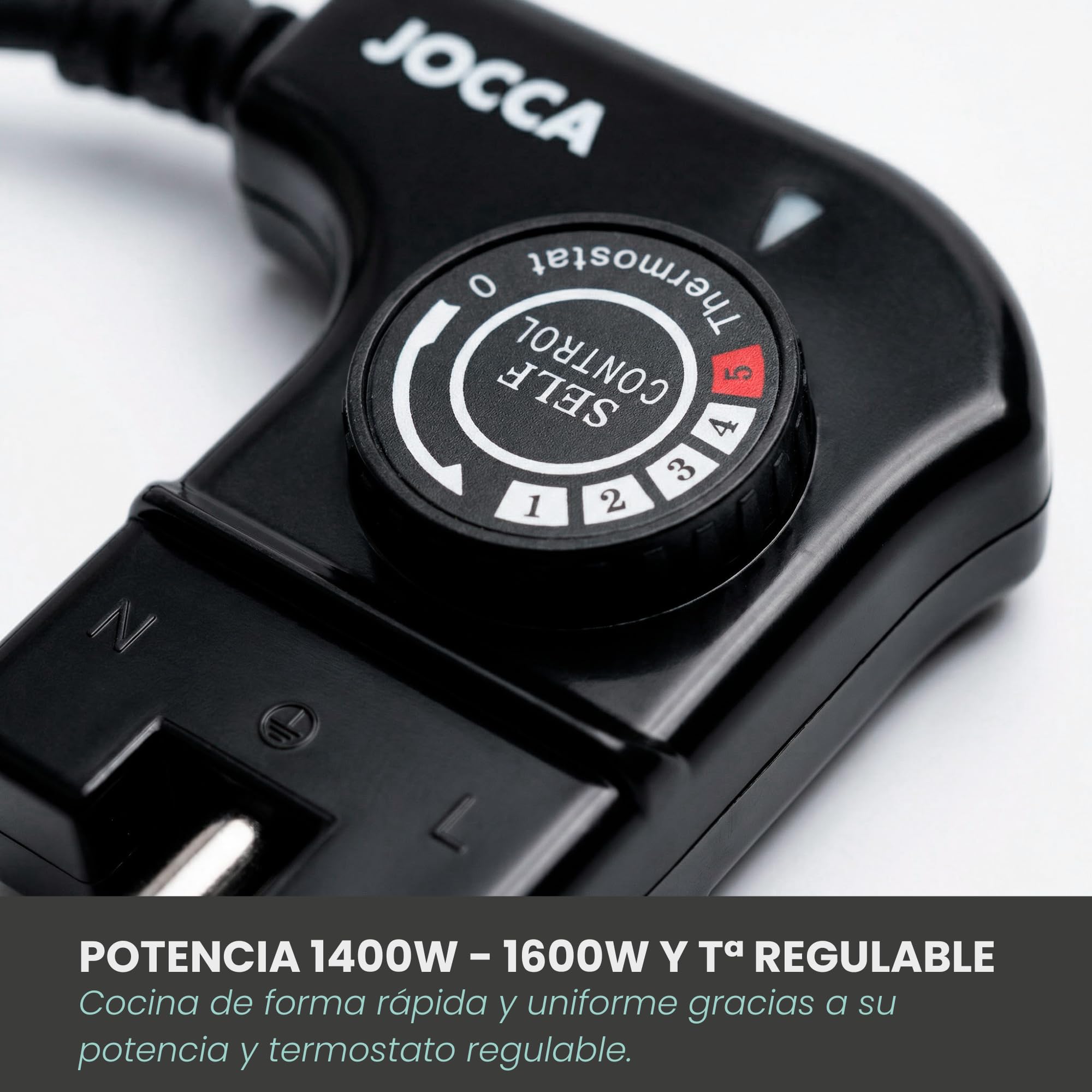 Jocca-Wok Eléctrico Multifunción 32 cm con Tapa de Cristal, Revestimiento Cerámico Antiadherente, Termostato Ajustable, 1600W, Ideal para Saltear, Freír y Cocinar al Vapor