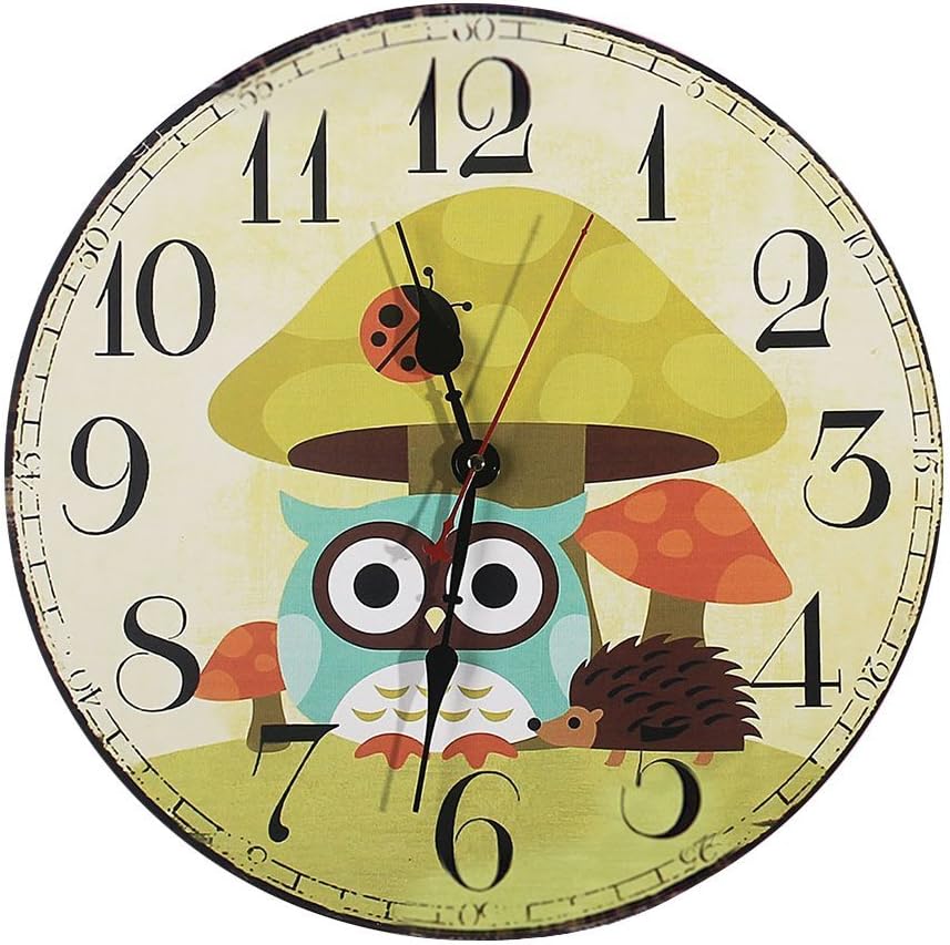 Jinberry 14" (34cm) Vintage Silent Sweep Round Wooden Wall Clock/Shabby Chic Antique Rustic French Country Clock, No Tick Retro Style 14 Inch Clock