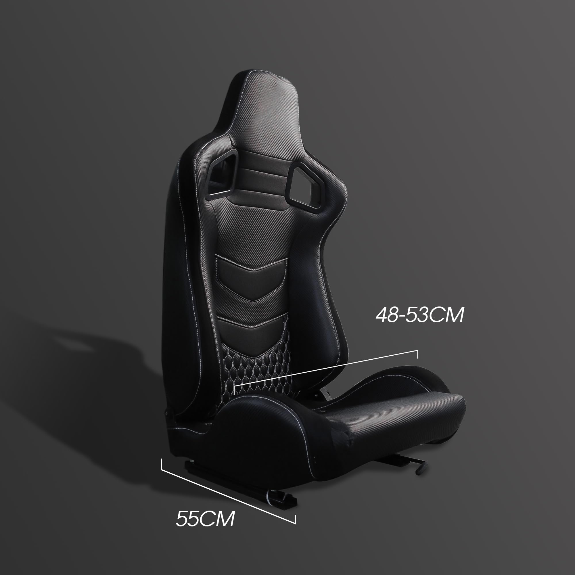 M MODAUTO Semibaquet B,E Cuero Negro/Detalles de Rombo/Alcántara y Respaldo Fibra Carbono,Semibaquet Deportivo,Adaptable para Coches,Ríeles Incluidos,para Coche y Simulador de Conducción,N725LR