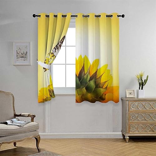 Cortinas con ojales de girasol, persianas cortas para puertas corredizas de vidrio, cortinas para Ventanas de Cuarto 55 pulgadas de ancho por 45