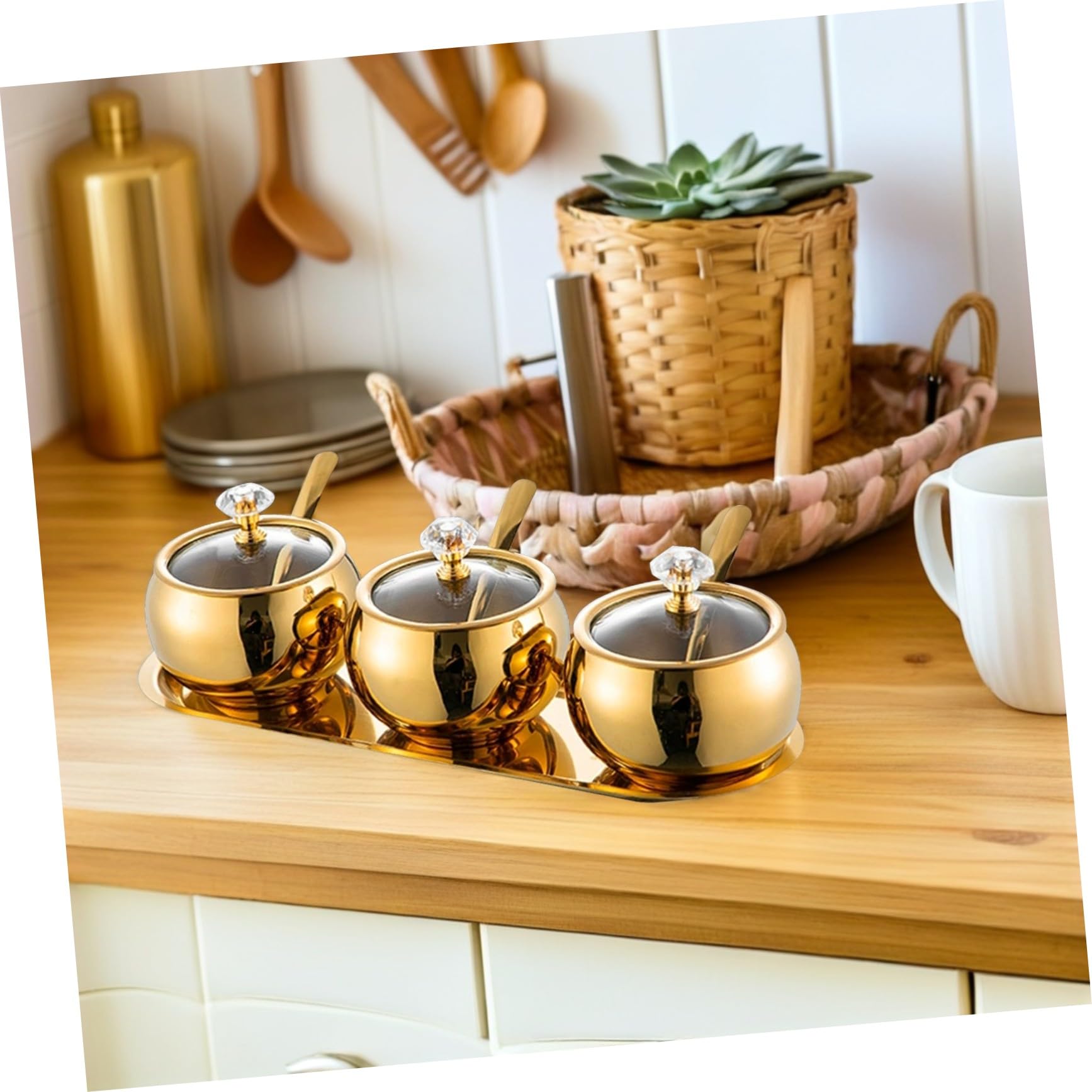 MAGICLULU Gewürztopf Aus Edelstahl Mit Deckel Und Löffel Luftdichte Aufbewahrungsbox Für Gewürze Salz Und Zucker Praktisches Küchenorganizer Auffangschale