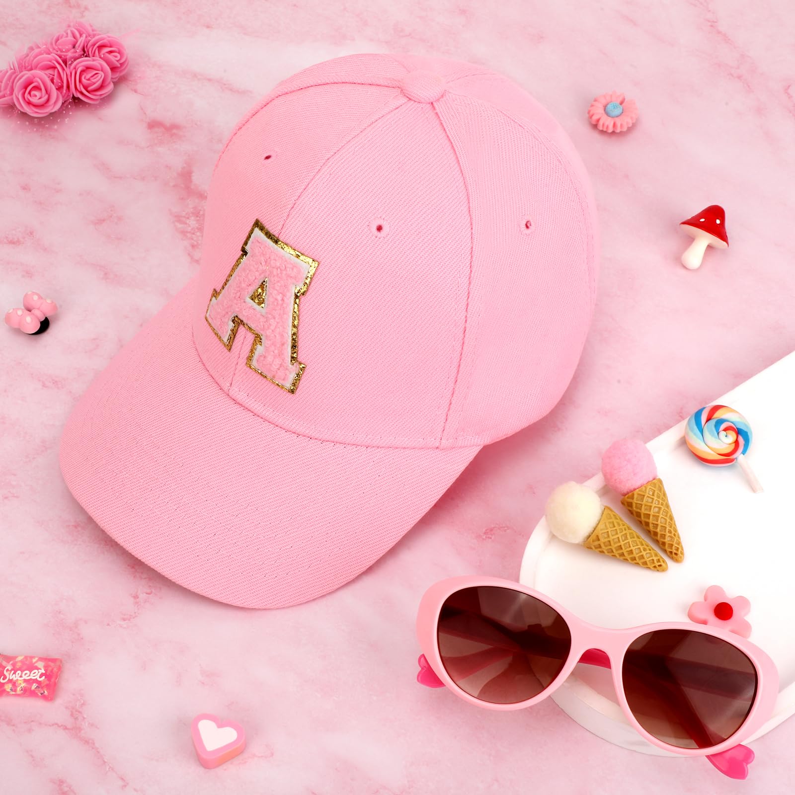 Gorra de Béisbol y Gafas de Sol para Niñas, Ajustable Gorra Trucker con Letras Bordadas Gafas de Sol Protección UV Sombrero de Verano para Niños 3 a 10 Años, para Exterior, Viaje y Playa
