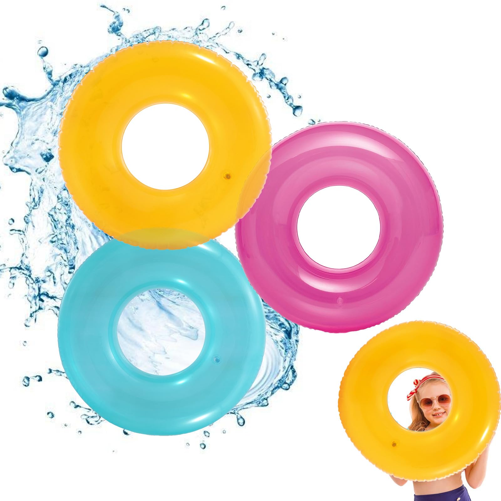 3Pcs Pool Inflatables for Kids Age 2-6, 23" (58cm) Swimming Dinosaur Unicorn Llama Rubber Ring Pool Floats Swimming Toys for Children, Swim Ring with Tails for Boys Girls Summer Beach Water Party Toys