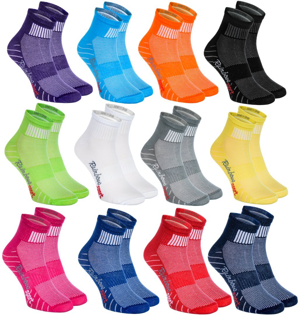Rainbow Socks6,9 or 12 pairs of Cotton SPORT Athletic Socks, Multicolored For Mens and Womens
