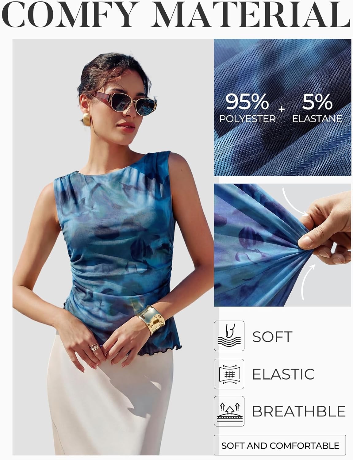 Kate Kasin Women Floral Mesh Ruched Tank Top, Summer Y2k Going Out Tops, Casual Beach Vacation Travel Concert Outfits 2026 - Image 5