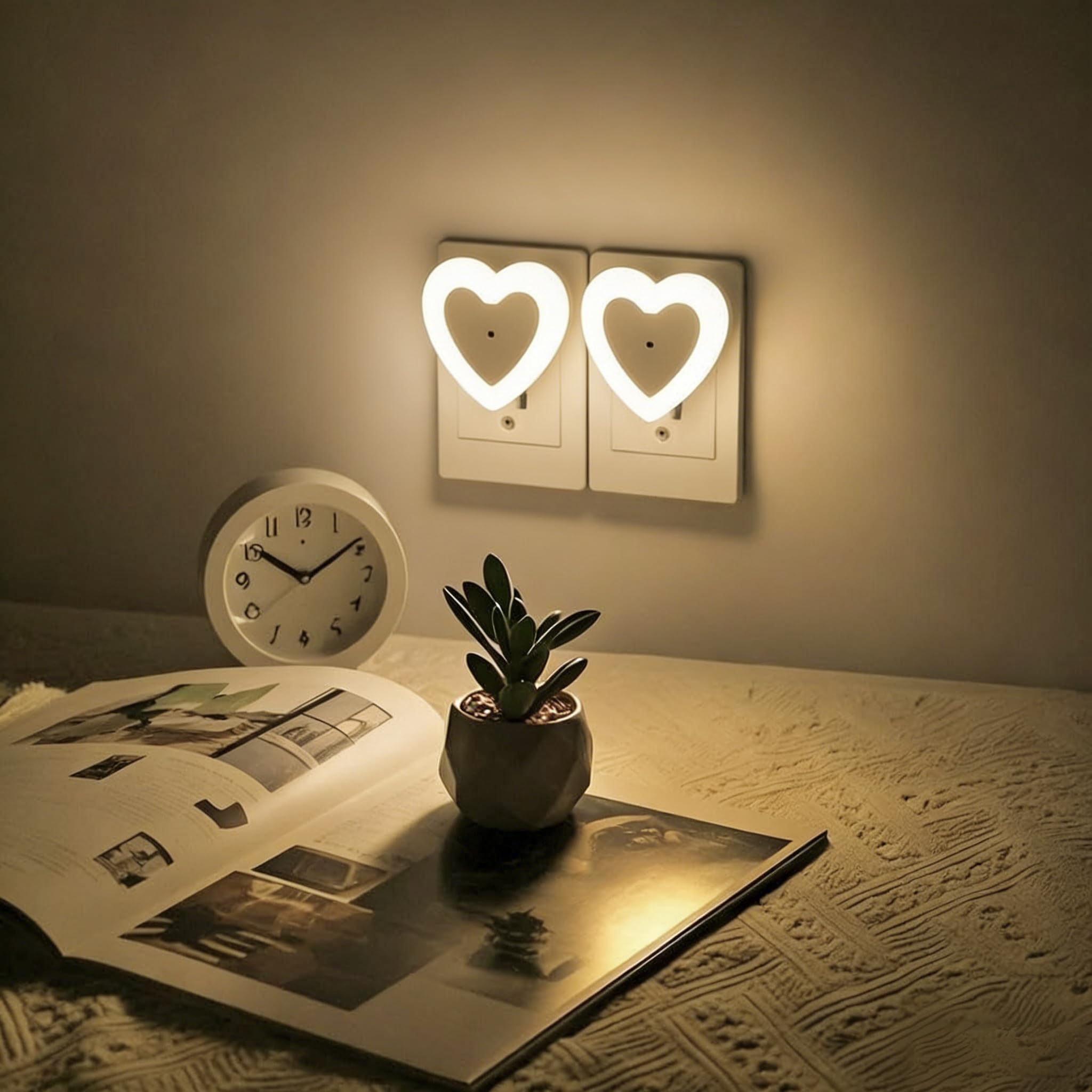 LED-Nachtlichter zum Einstecken (2er-Pack), Dämmerung bis Morgengrauen Sensor, automatisches Ein-/Ausschalten, herzförmiges Nachtlicht 0,5 W für Schlafzimmer, Badezimmer, Kinderzimmer, Flur