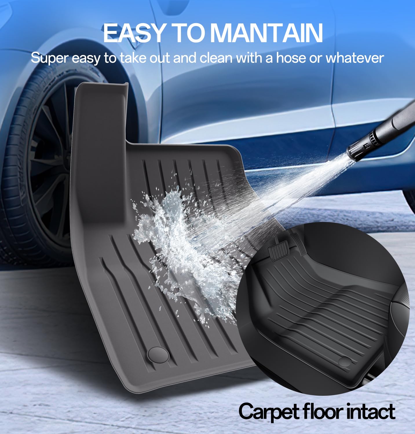 Wekar 2025 New Version Floor Mats for Model 3 Highland - Full Set All Weather TPE Front Rear — view 5