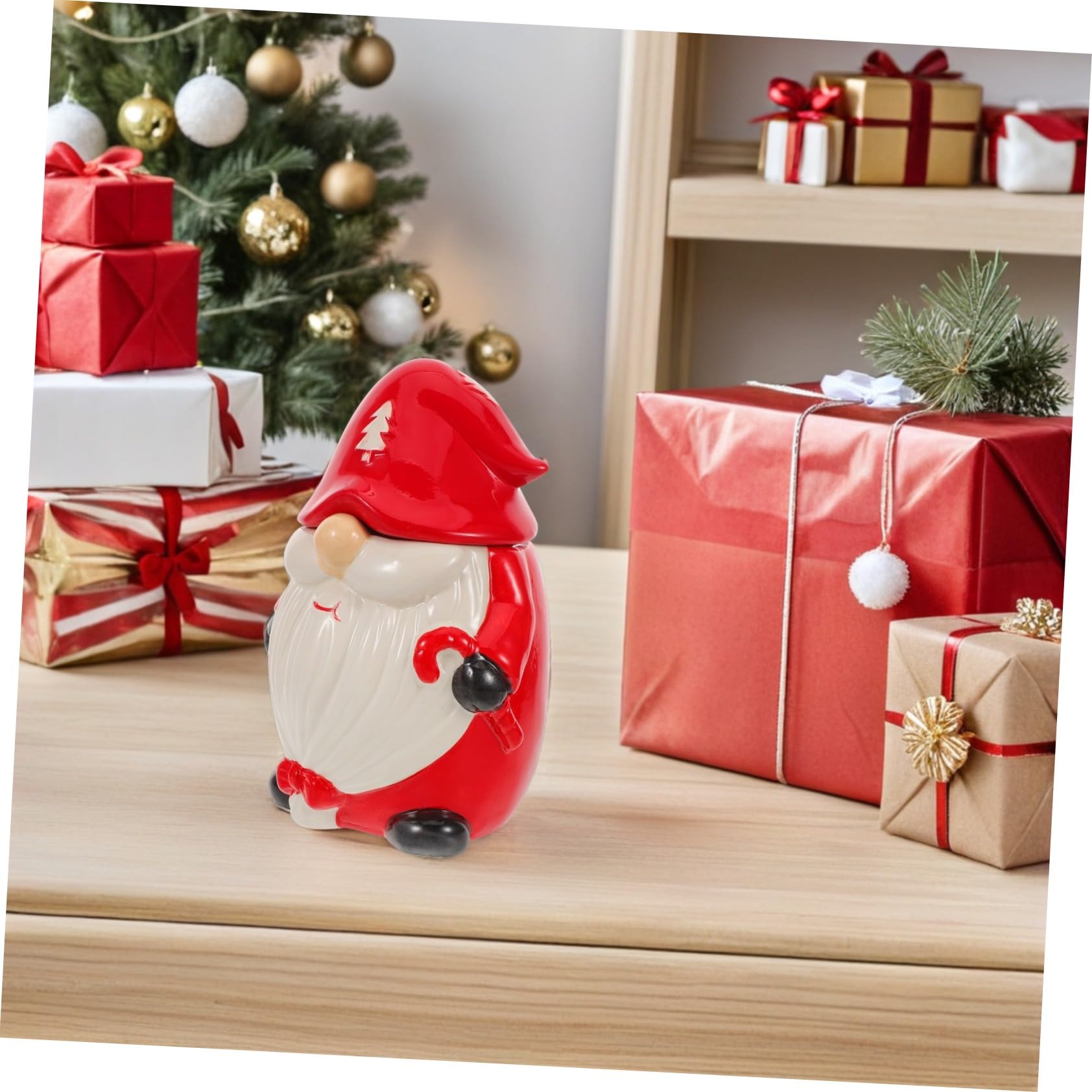 MAGICLULU Pot Céramique Forme De GNOME De Noël Boîte De Conservation pour Aliments De Fêtes Bonbons Et Biscuits avec Couvercle