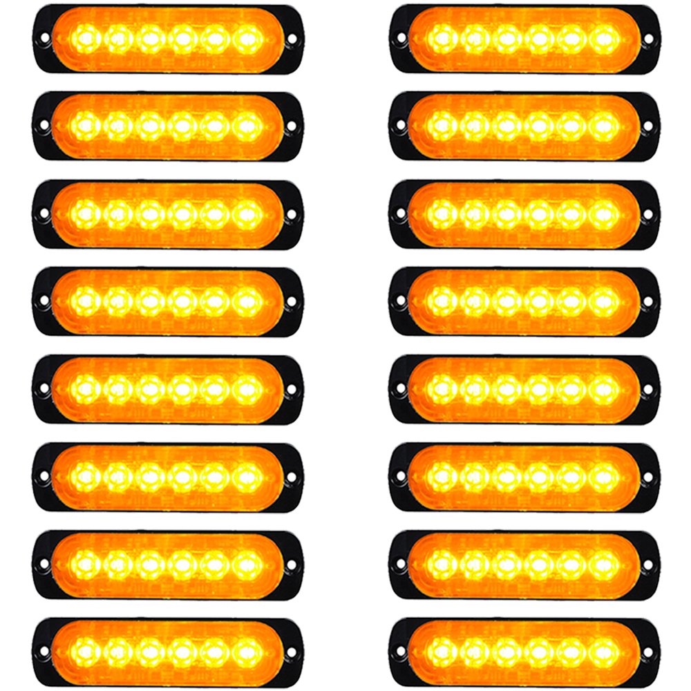 Super Bright 6 LED Emergency Warning Beacon Hazard Strobe Flash Light Bar Car SUV Pickup Truck Van Deck Traffic Advisor (16x, Amber)