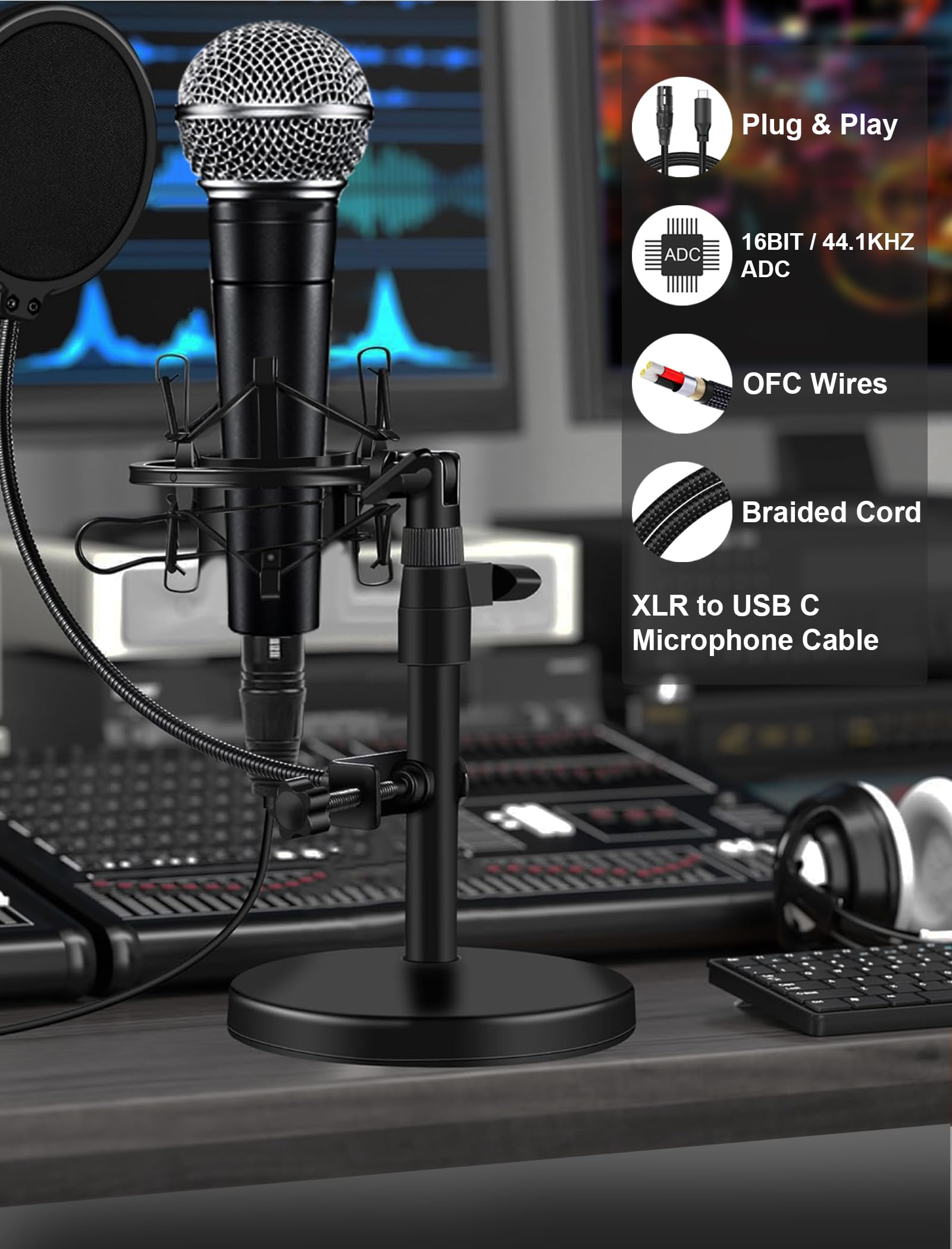 Fonestuff XLR to USB C 3.3ft Microphone Audio Cable USB Type C to XLR Female Aux Cord to iPhone15 16, iPad, Mac, Tablet, Laptop