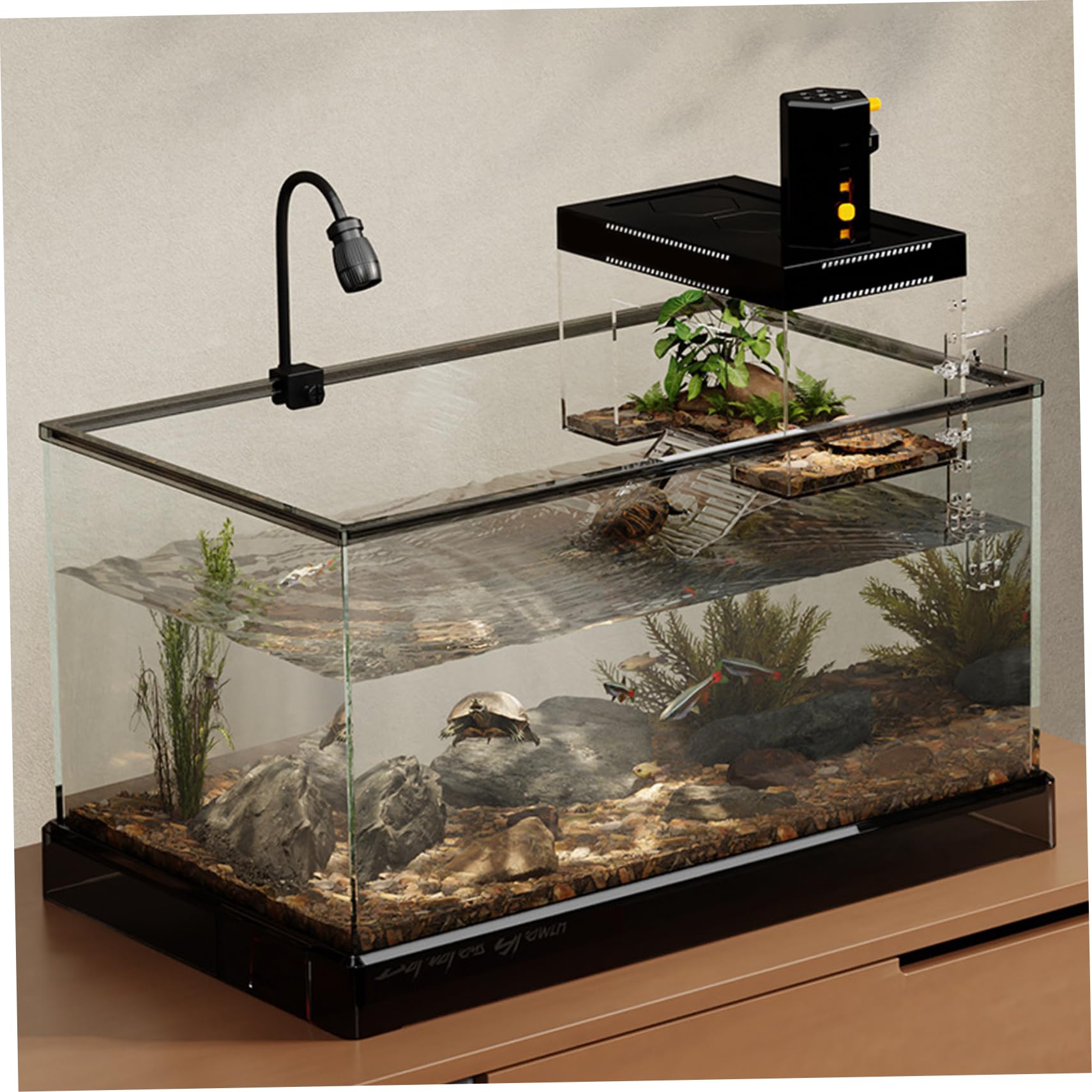 sobre el Tanque para Tortugas con Tapa extraíble, Altura Ajustable, diseño antiescape para Tortugas acuáticas, Adorno Transparente para Tanque de Reptiles
