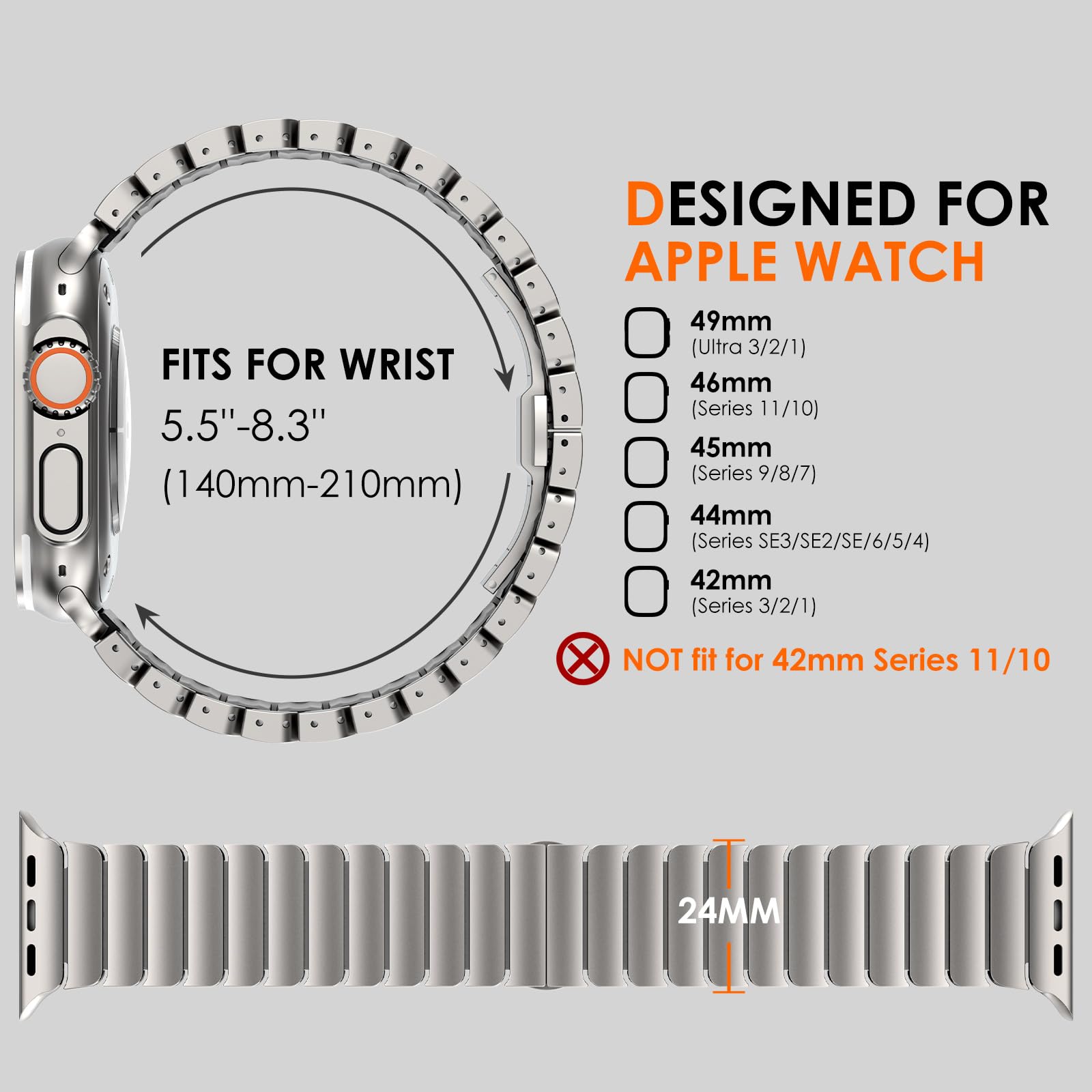 WINGLE Bracelet en titane compatible avec Apple Watch Ultra 3/2/1 49 mm, 46 mm, 45 mm, 44 mm, 42 mm, bracelet de luxe en silicone titane double couche pour homme iWatch Series 11 10 9 8 7 6 5 4 SE 3 2