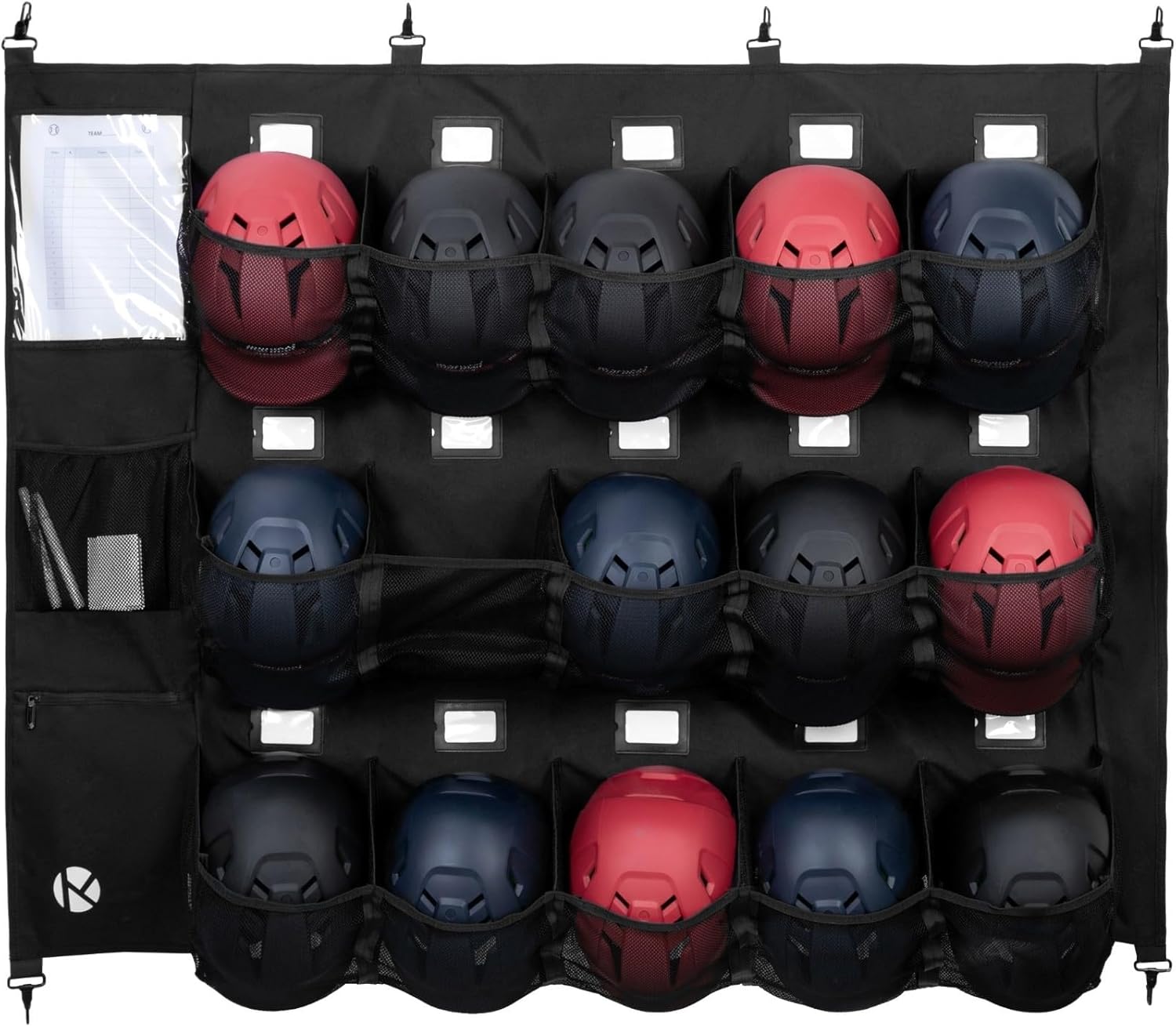 Baseball/Softball Dugout Organizer - 15+ Helmet & Glove Storage Bag, Military-Grade 900D Fabric & 6 Reinforced Steel Hooks