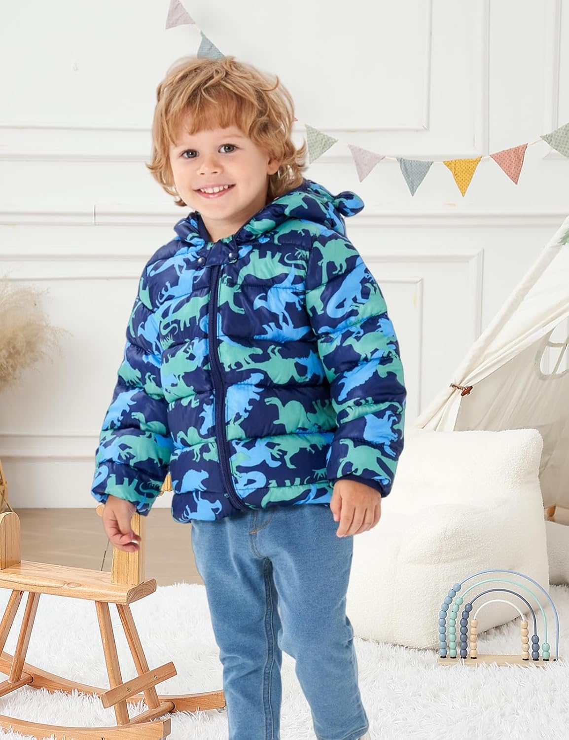 JunNeng Toddler Winter Coat Baby Puffer Jacket, Boy Hooded Dinosaur Coat - Image 4