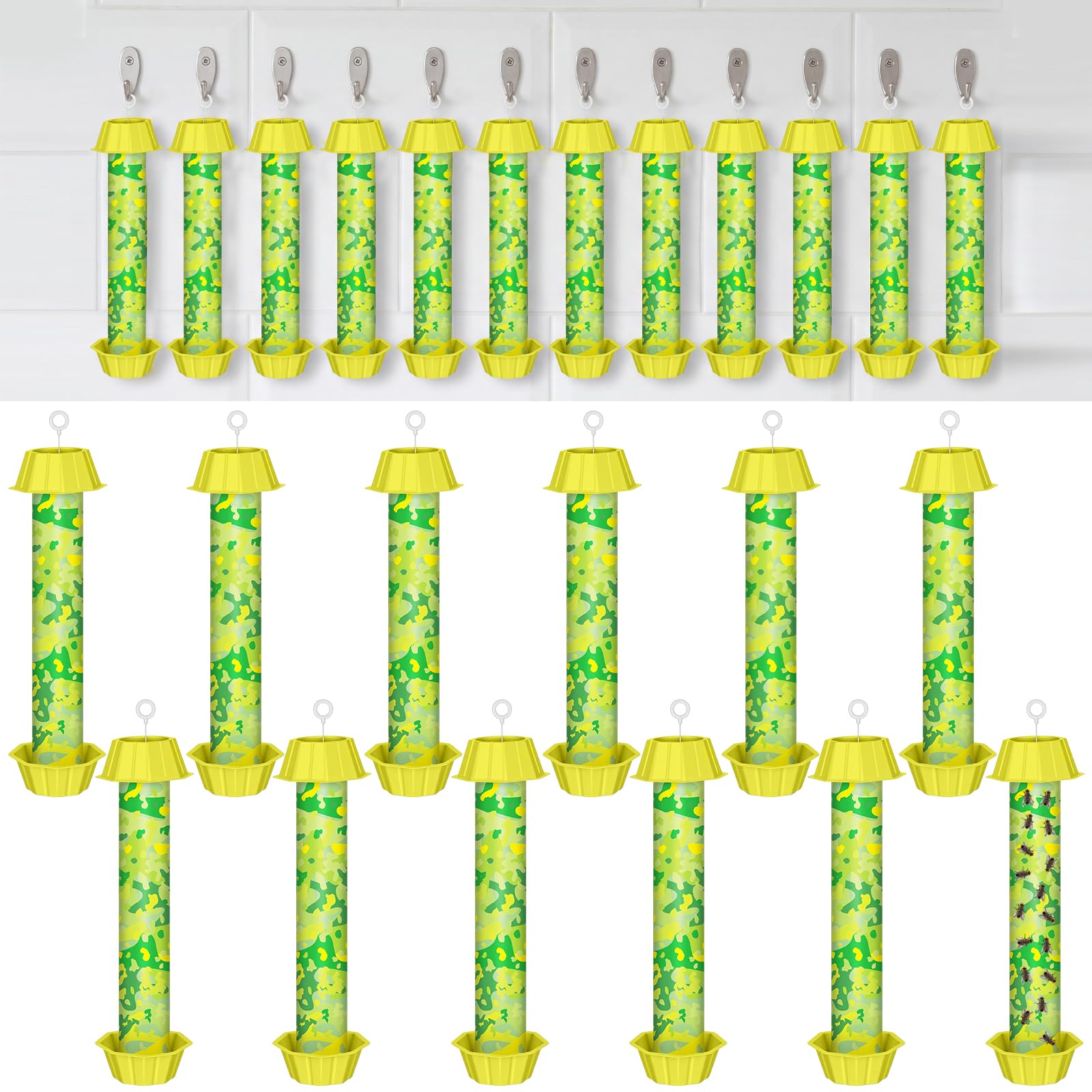 Qualirey 12 trampas adhesivas para moscas con gancho para colgar, para interiores y exteriores, trampas para moscas domésticas e insectos voladores, polilla de abeja, mosquitos (estilo elegante)