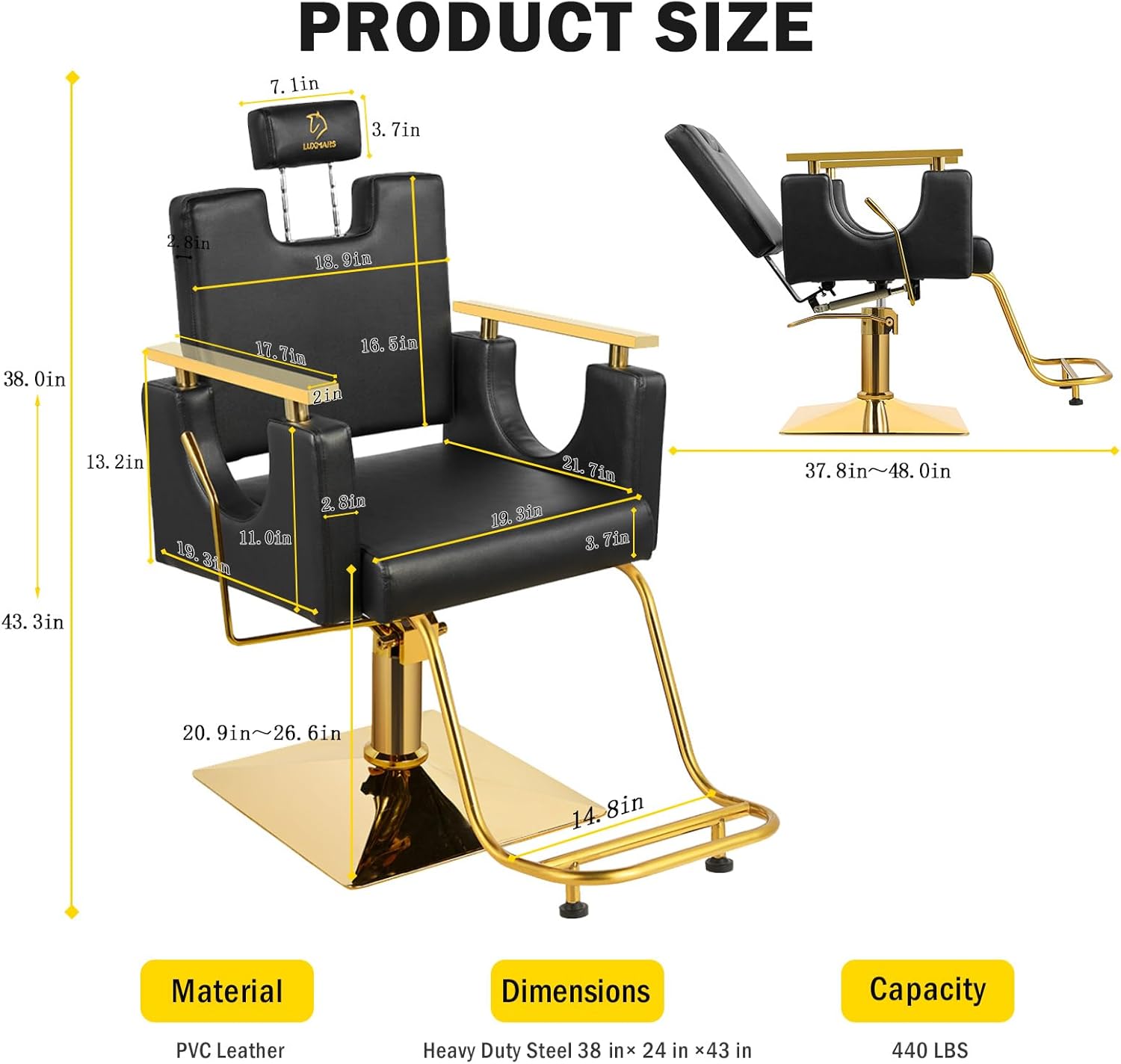 Barber Chair Salon Chair Hydraulic, Adjustable Height, 360 Degrees Rolling Swivel Barber Chairs for Barbershop Hair Salon (Black)