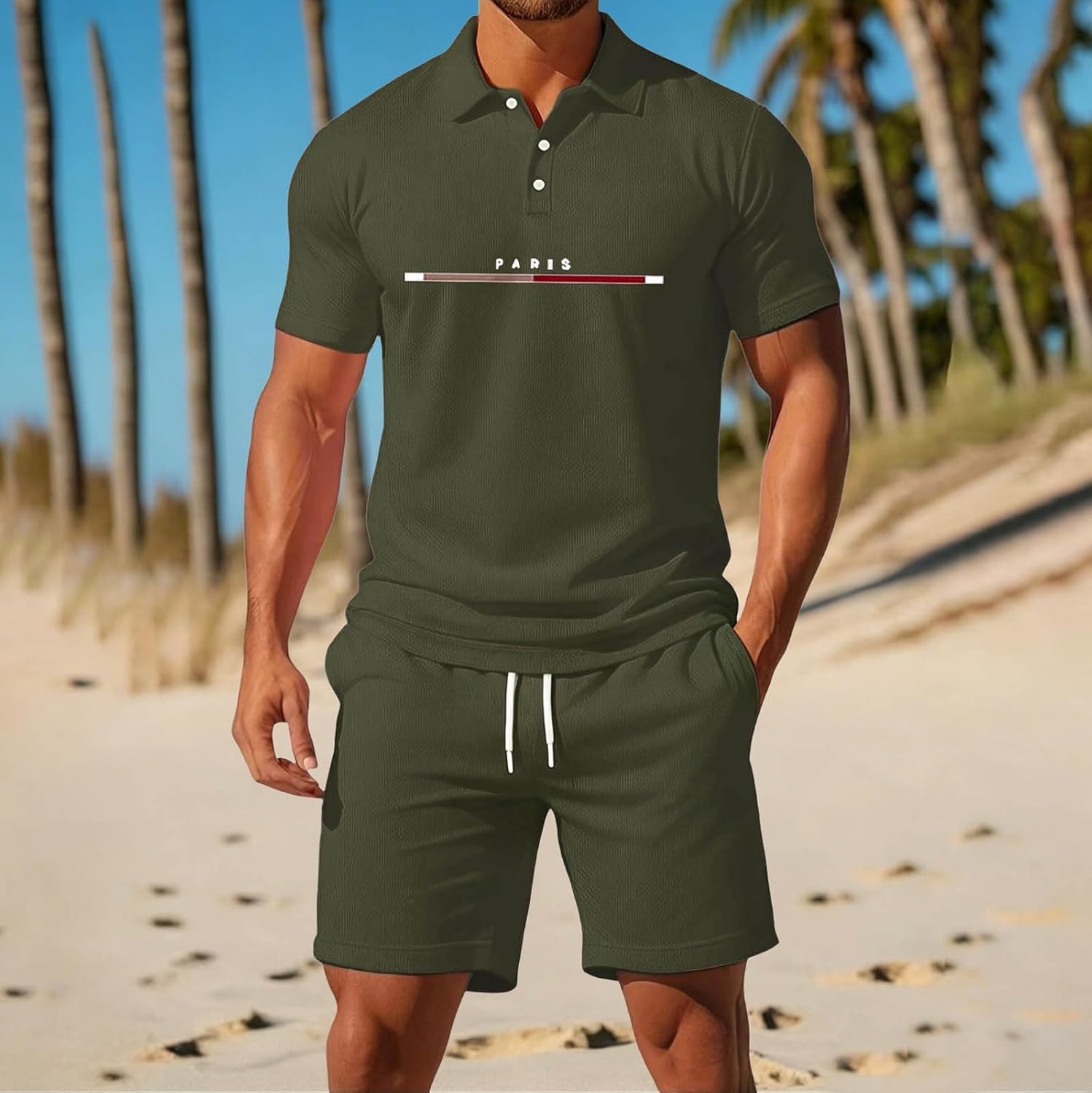 2 Piece Men's Shirt & Shorts Set Breathable, Comfortable, Versatile Perfect for Sports, Everyday Wear, and