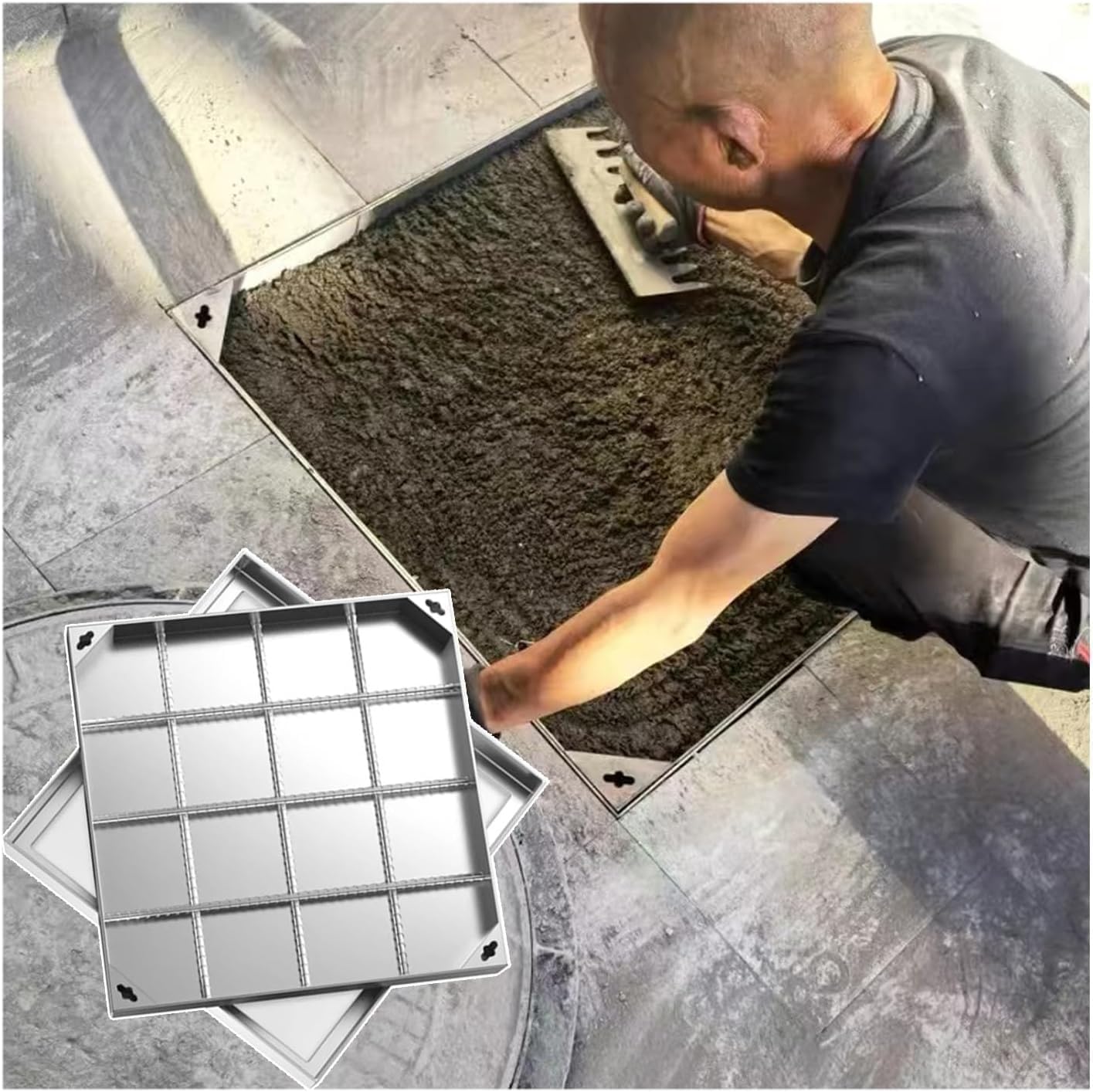High-Performance Stainless Steel Drain Cover 8cm Height 60x60cm (23.6x23.6in) Flush Mounted for Septic Tanks & Service AccessEasy Installation