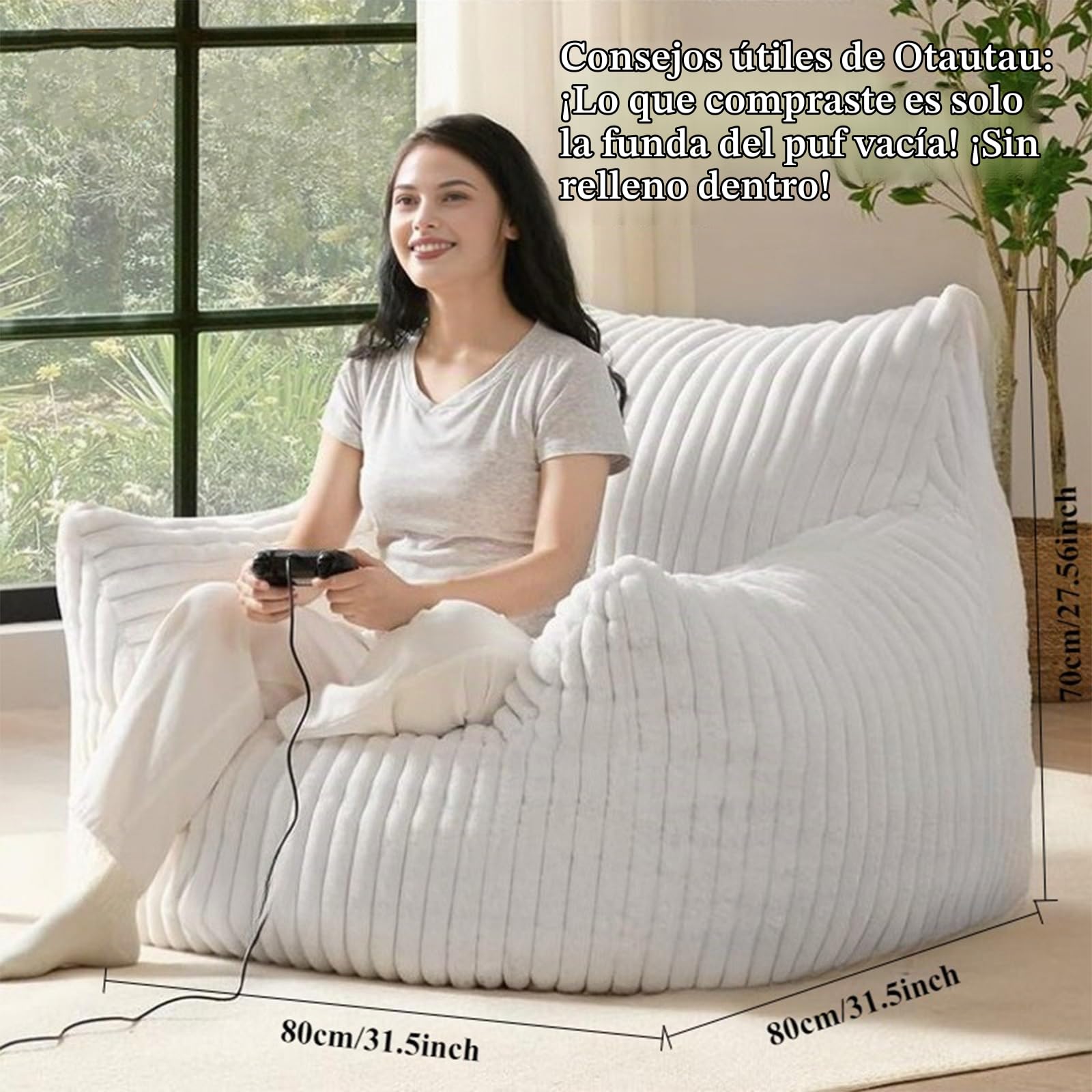SXBCyan Funda para Sillón Puff de Piel Sintética (Sin Relleno) Lavable Ultra Suave, Sillón Sofá Perezoso para Niños y Adultos, Asiento De Suelo, Muebles De Sala De Estar(1-Seat-White)
