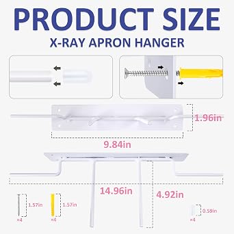 X-Ray Apron Hanger 15 x 2 Inch White Coated 4 Peg Radiation Lead Apron Rack Wall Mount Heavy Duty Radiation Lead Metal Hanger for X Ray Shield Clothing Accessories