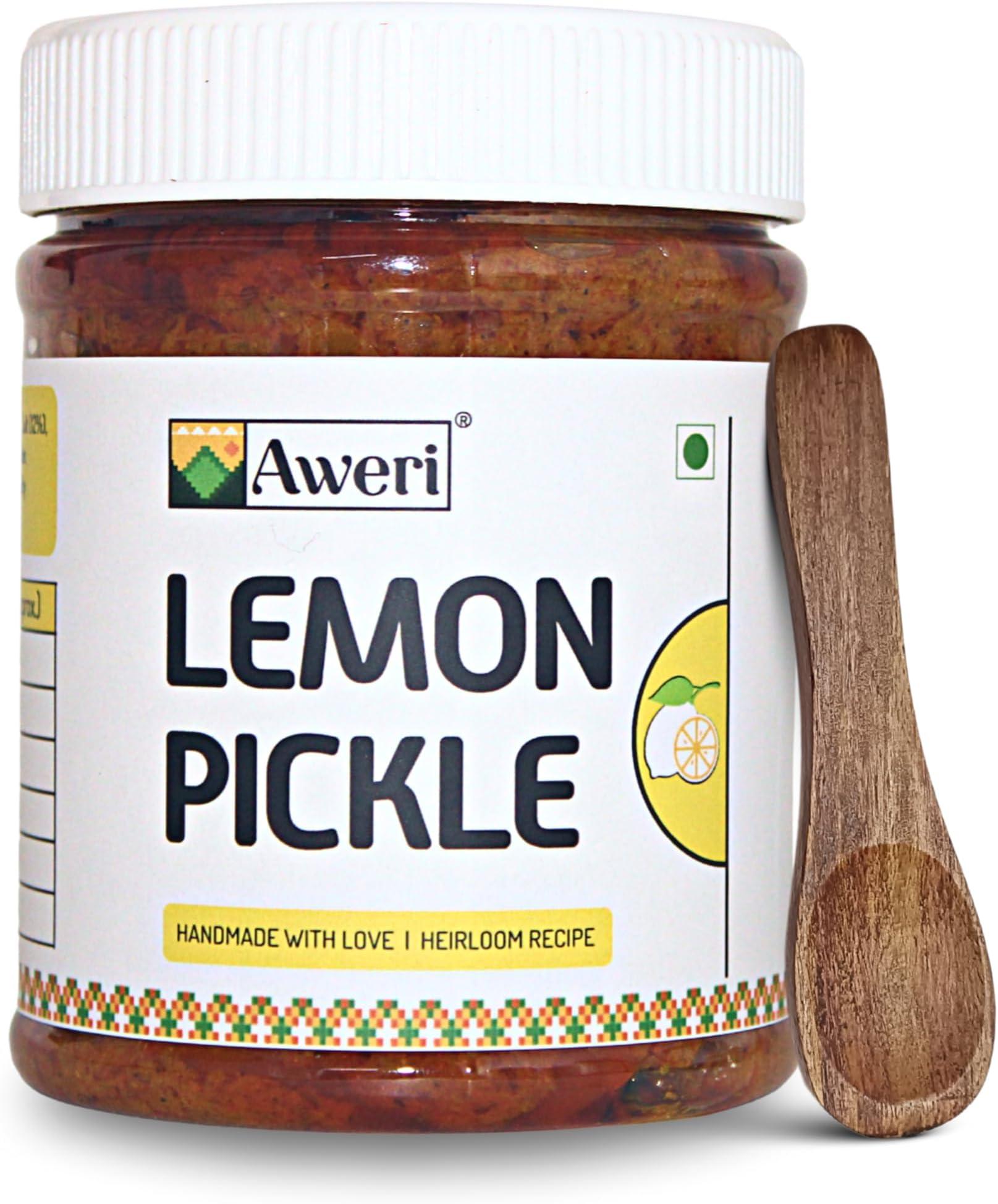 Lemon Pickle (400g) | Includes Sheesham Wooden Spoon | Traditional Indian Nimbu Ka Achaar | Made with Cold Pressed Mustard Oil | Made with Natural Ingredients