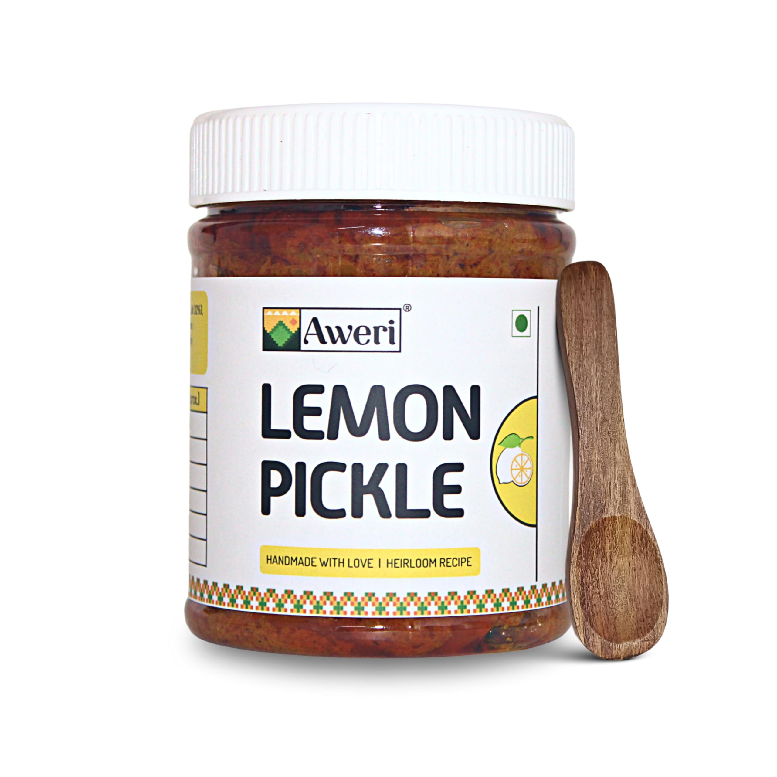 Lemon Pickle (400g) | Includes Sheesham Wooden Spoon | Traditional Indian Nimbu Ka Achaar | Made with Cold Pressed Mustard Oil | Made with Natural Ingredients