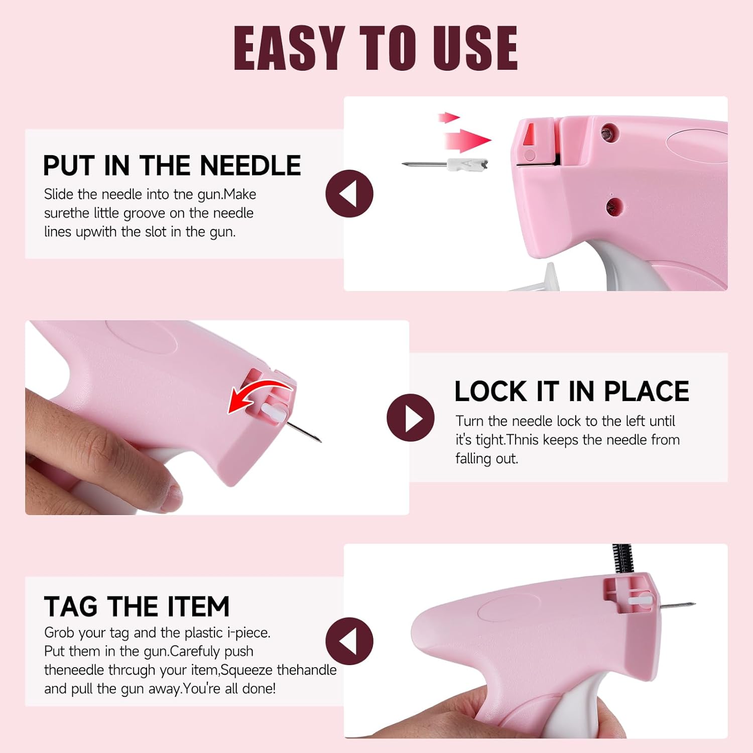 Pink and White Stitch Gun for Clothes - Quick Stitch Sewing Gun for Clothing Fixer Includes 2000 Black Fasteners & 2000 White Fasteners with 6 Need - Image 2