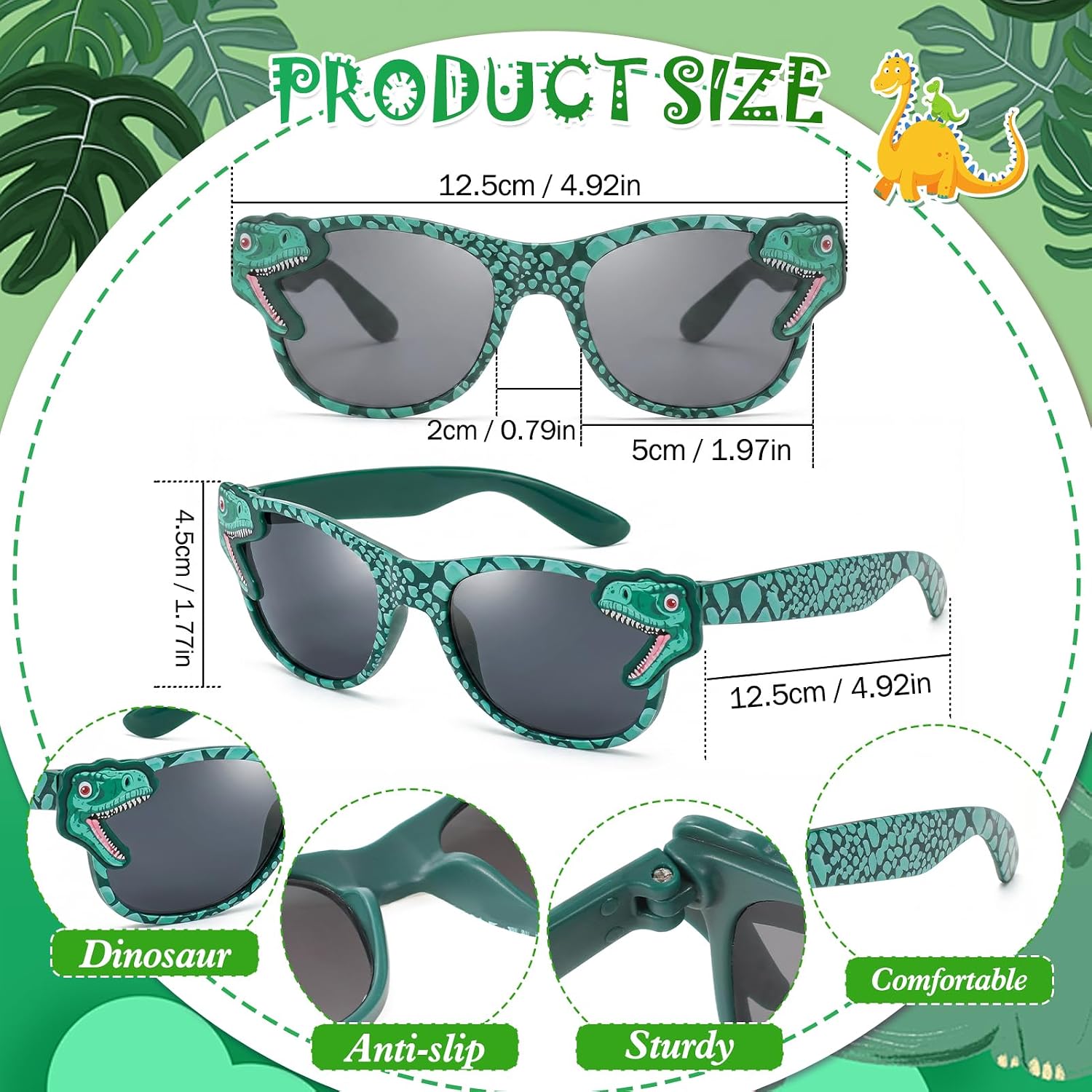 Kids Sunglasses Boys UV Protection Toddler Sunglasses T-Rex Dinosaurs Eyeglasses with Case for Beach Outdoor Party Gifts