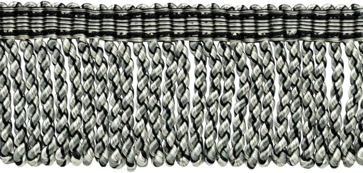 DÉCOPRO 5 Yard Value Pack/Black Medium Grey Silver Bullion Fringe with Fancy Woven Header / 3" Long/Style# BFMLT3-WVN Color: Tuxedo - PR23