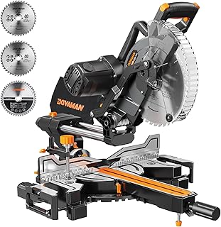 DOVAMAN Updated 10-Inch Dual Bevel Sliding Miter Saw, Multi-Material Cutting w/ 3 x TCT Blades, 2-Speed 5000/3200 RPM, LED Shadow Line, 0-45° Bevel & Miter Cut, Max Cut 3.5" x 13.4", 9 Positive Stops