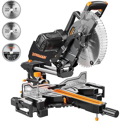 DOVAMAN Updated 10-Inch Dual Bevel Sliding Miter Saw, Multi-Material Cutting w/ 3 x TCT Blades, 2-Speed 5000/3200 RPM, LED Shadow Line, 0-45° Bevel & Miter Cut, Max Cut 3.5" x 13.4", 9 Positive Stops