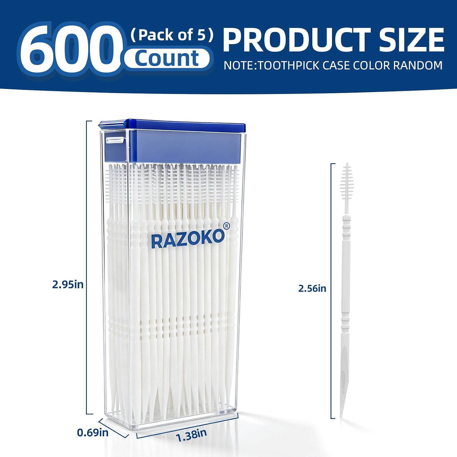 RAZOKO Interdental Toothpicks,Total 600 Count (5 Packs) Disposable Oral Pick,Food-Grade Plastic Interdental Cleaner with Portable Case for Travel & Home