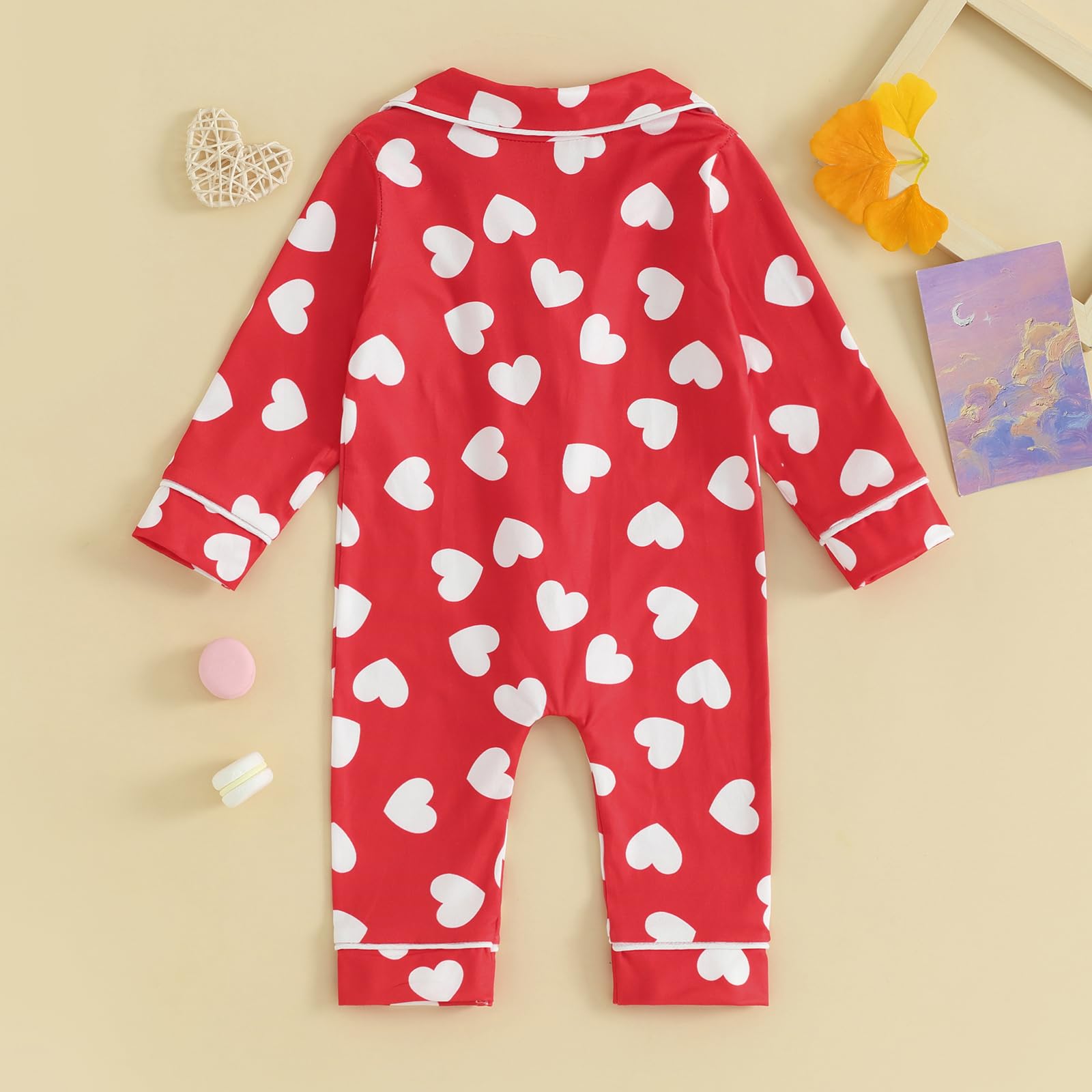 BULINGNA Infant Baby Girl Boy Valentine's Day Jumpsuit Long Sleeve Button Down Heart Print Footless Pajamas Sleepwear Onesie (Red, 0-3 Months)