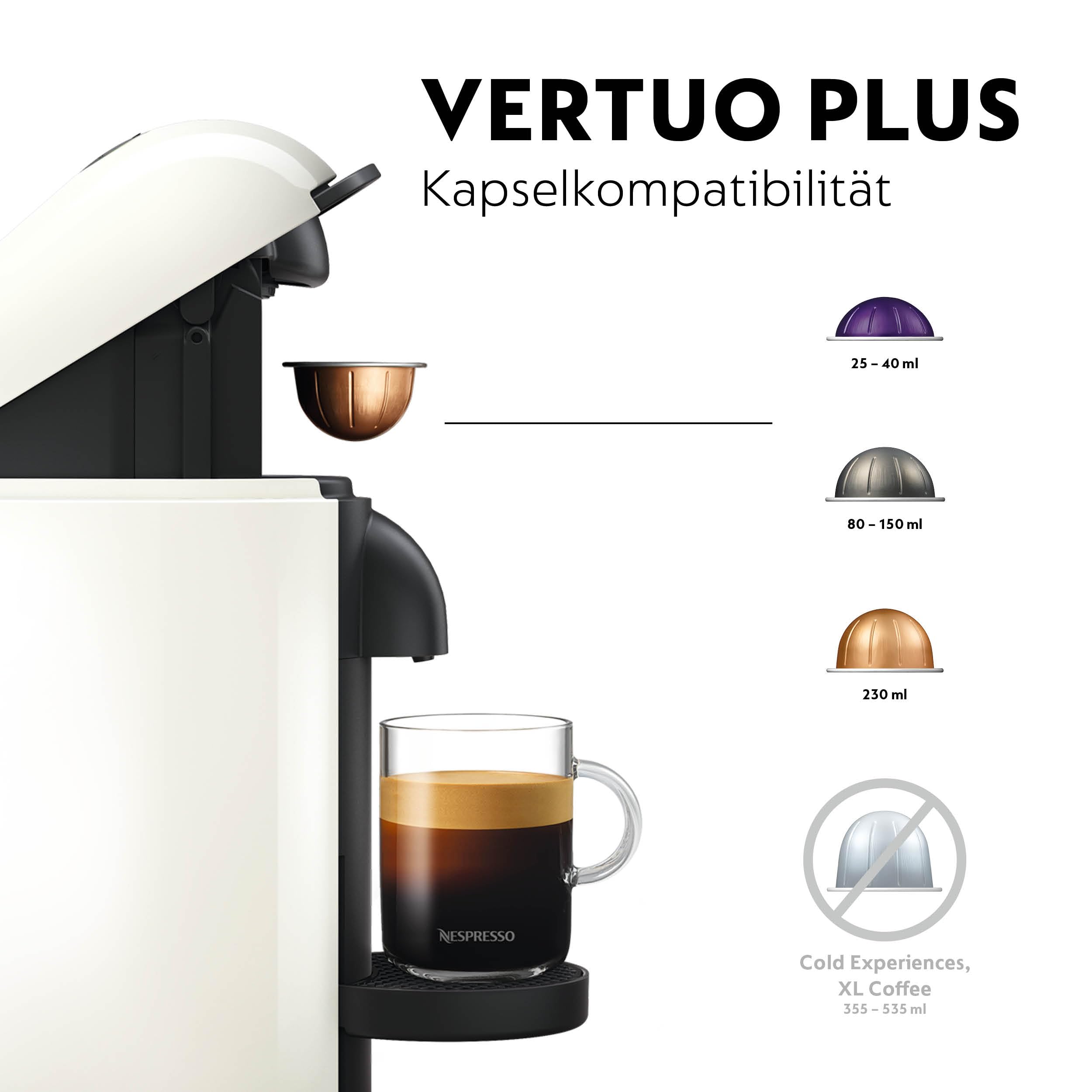 Nespresso Krups XN9031 Vertuo Plus Kaffeekapselmaschine | 1,1 L Wassertank | Kapselerkennung durch Barcode | 6 Tassengrößen | Power-Off Funktion | 54% aus recyceltem Kunststoff | Weiß