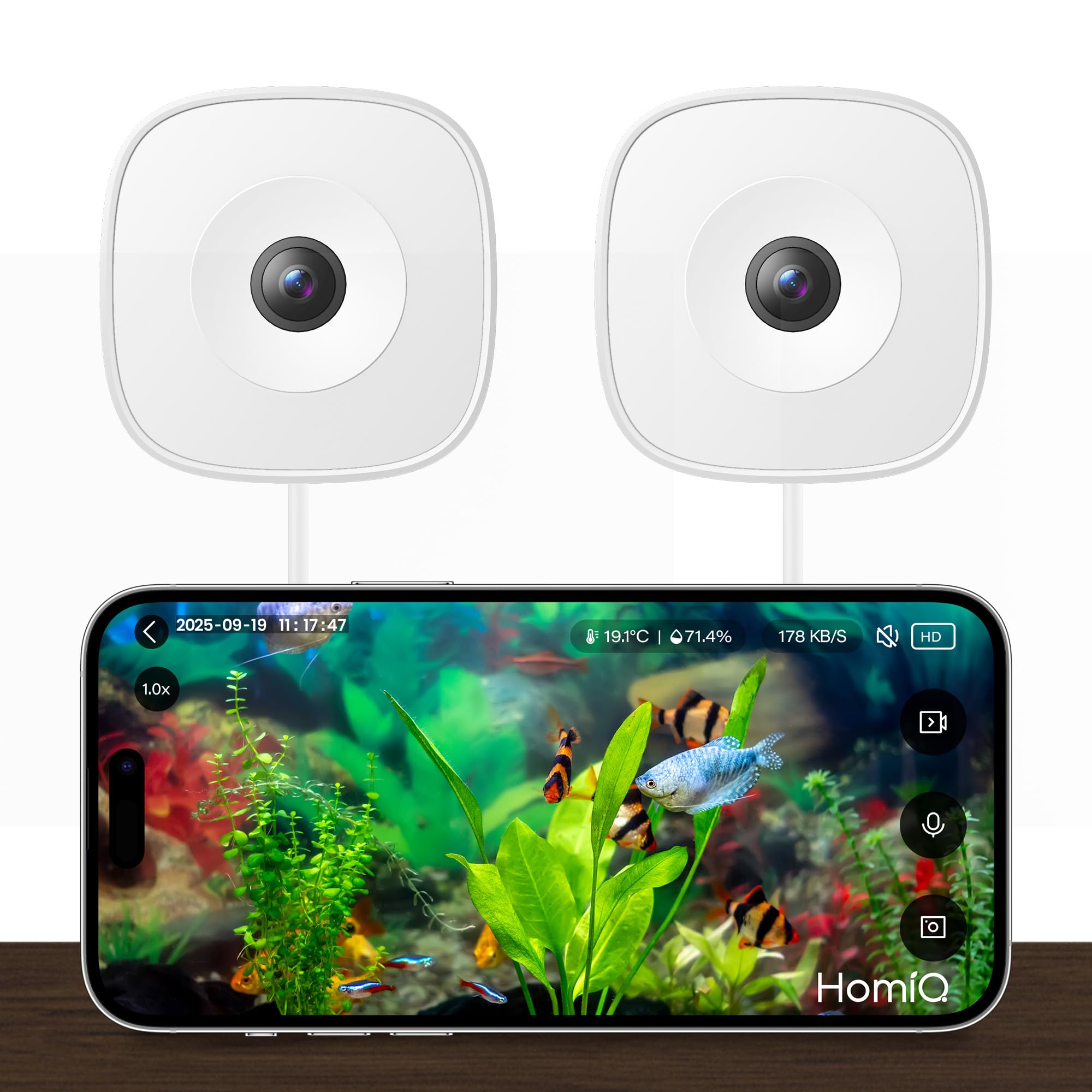 Photo 1 of HOMIQ LIFE 3MP 2K Aquarium & Terrarium Pet Camera, Magnetic Install & Close-Focus Lens for Fish, Lizard, Reptile pet and Window Bird Feeder, 2.4 GHz & 5GHz WiFi, Color Night Vision, Auto-Focus, 2Pack