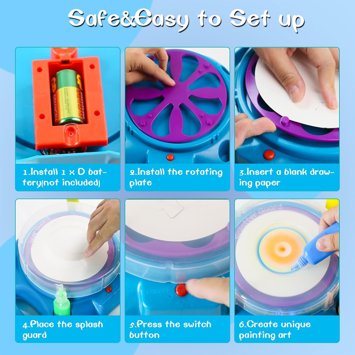 Wings Giant Spin Art Machine Variable Speed, Battery Operated Spinner - Paint Spinner with Splatter Guard, Washable Paint, Spin Art Kit, Art Design Card, Stem Toys, Kid Arts and Crafts, Girls Boys