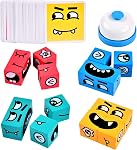 Wooden Face Changing Magic Cube Game, Expression Puzzle Building Blocks Pattern Matching Game, Educational Puzzles Toy Board Games for Kids and Adults with Bell