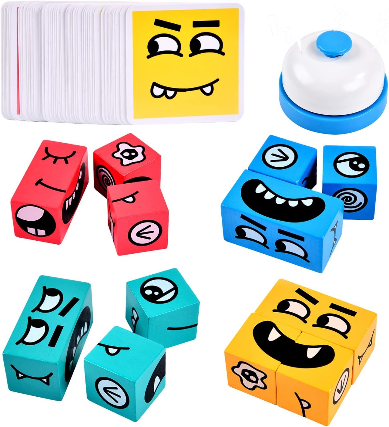 varbertos Wooden Face Changing Magic Cube Building Blocks Game Matching Expression Puzzle Toy Board Games for Family Night, Match Puzzles Geometric Educational Toys for Kids and Adults