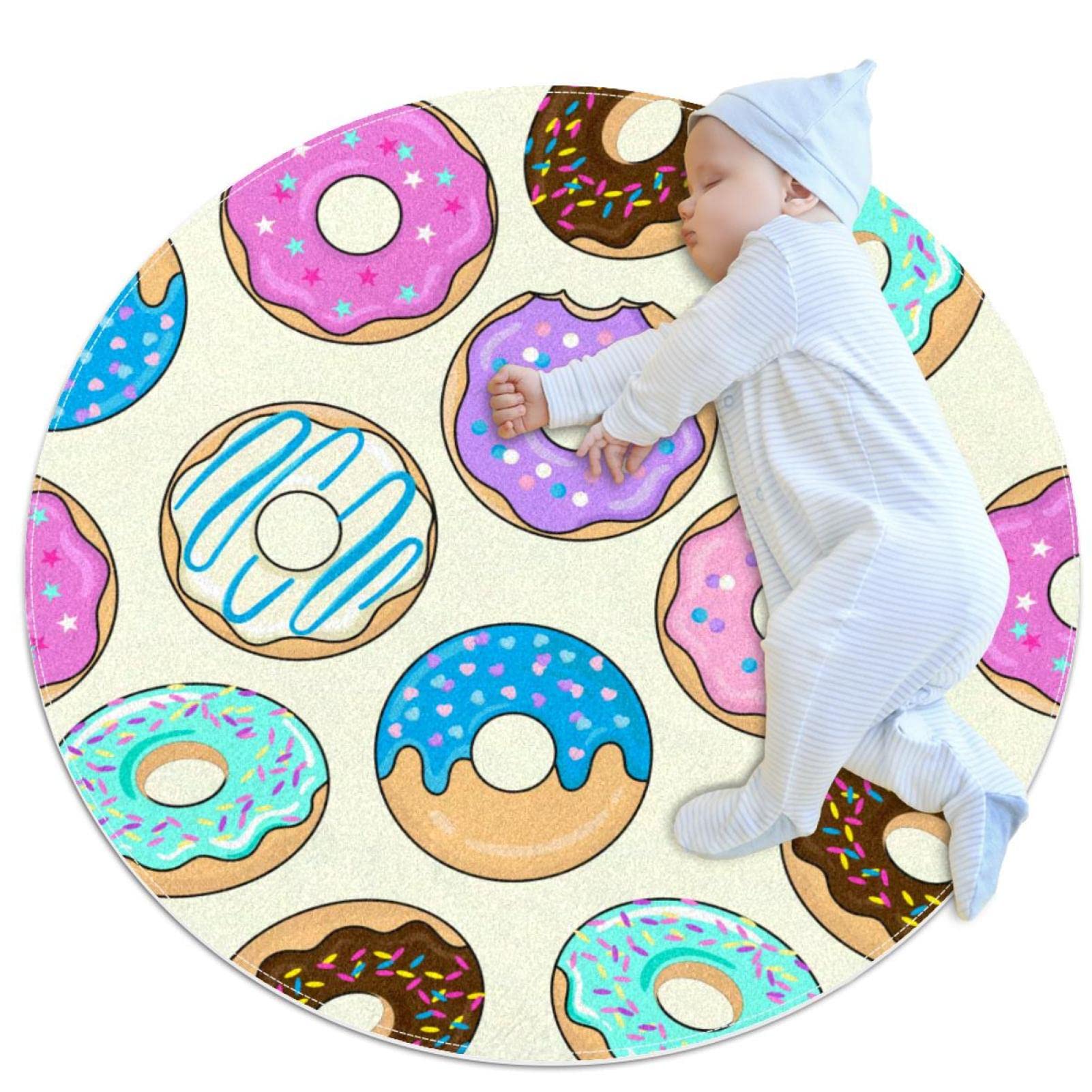 Tapis rond beignet JDEZ anti-sol froid pour chambre enfant et salon
