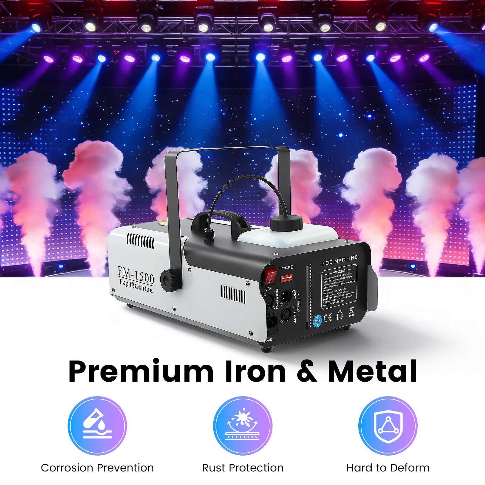 1500W Nebelmaschine - Rauchmaschine mit Fernbedienung, 9 LED-Leuchten, 2.5L Tank, DMX512 Steuerung, Fog Machine für Bühne, Theater, DJs, Partys, Hochzeiten & Bars