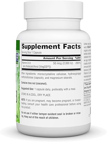 Miniatura 2 de Source Naturals Vegan True, Vitamina D-3 sin OMG, suplemento dietético para la salud inmunológica y ósea*, 2,000 UI - 90 cápsulas