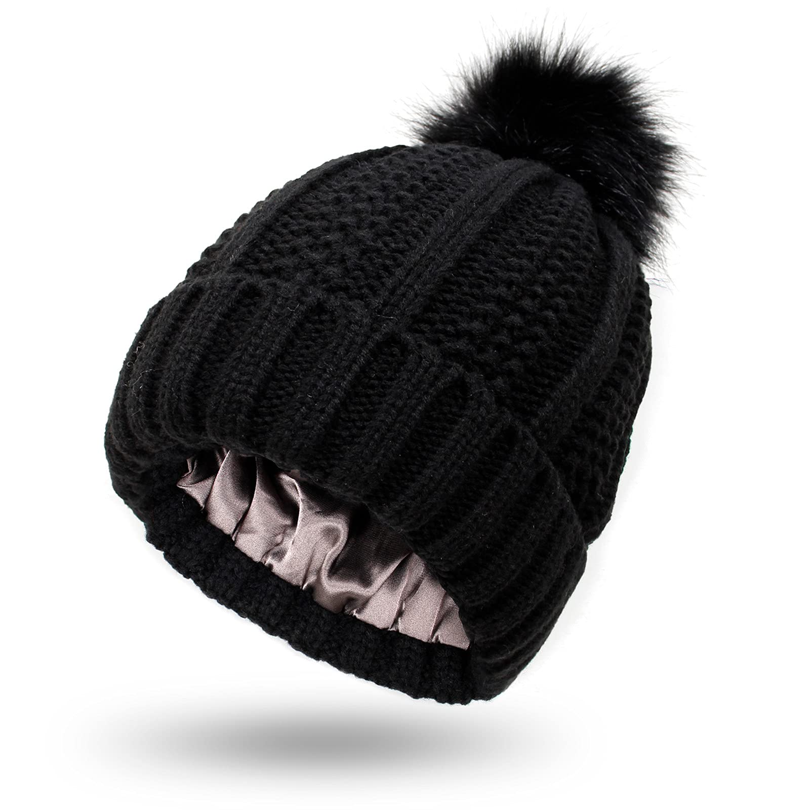 Gorro Cálido de Invierno para Hombre, Gorros Tejidos de Invierno Cálidos para Hombre, Paño Grueso Y Suave de Invierno, Gorro de Punto con Capucha a Prueba de Viento para Mujer/Black (Black-B)