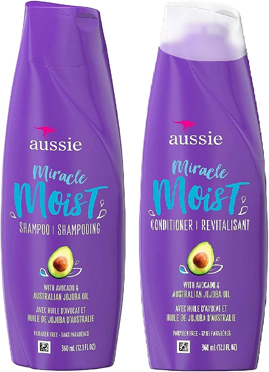 Aussie Miracle Moist Shampoo and Conditioner Set with avocado & australian jojoba oil-12.1 fl oz each
