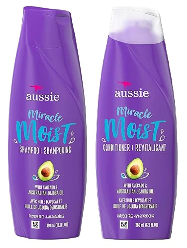 Aussie Miracle Moist Shampoo and Conditioner Set with avocado & australian jojoba oil-12.1 fl oz each