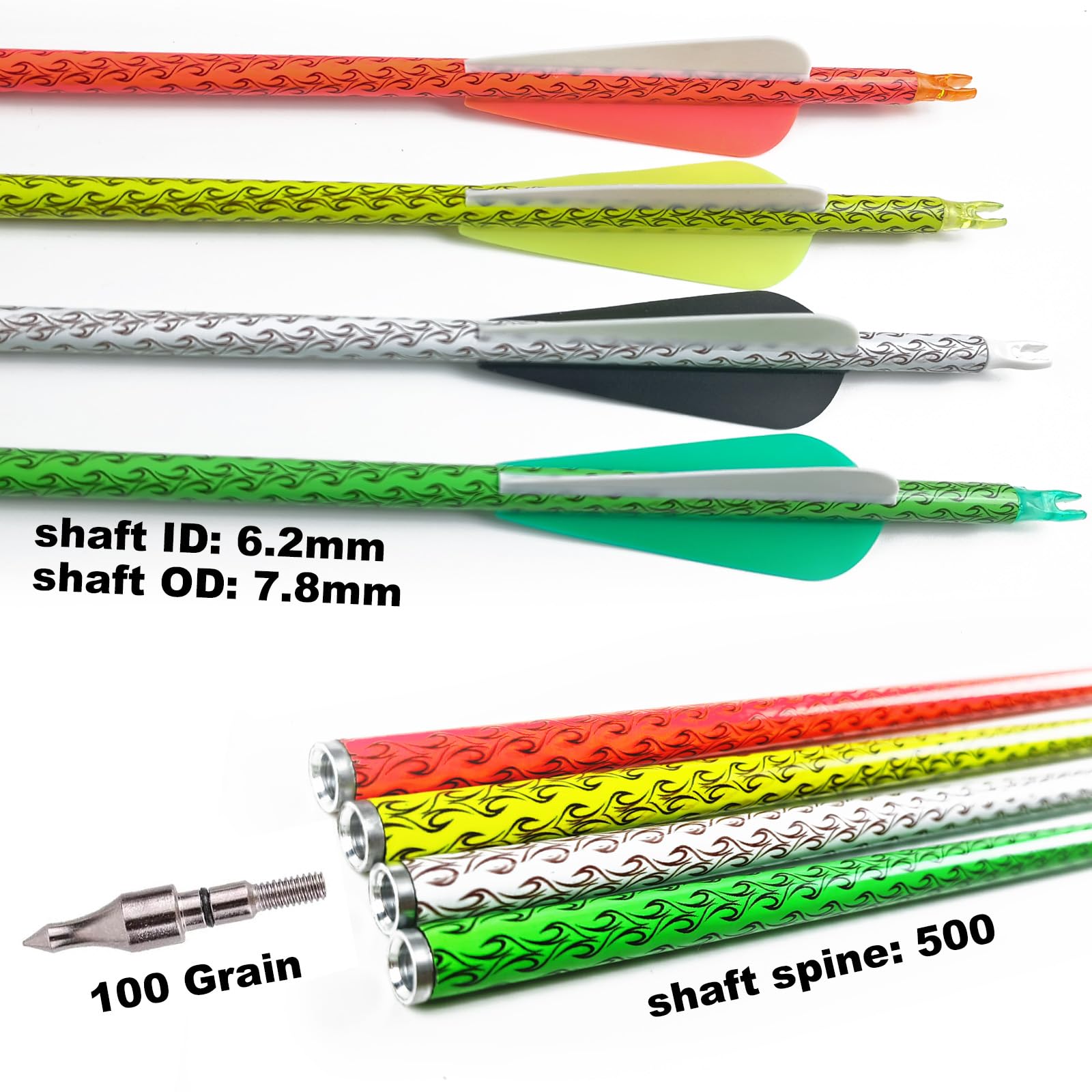30-Zoll-Carbonpfeile – Trainings- und Jagdpfeile mit austauschbaren Spitzen für Compound- & Recurvebögen (12er-Pack)