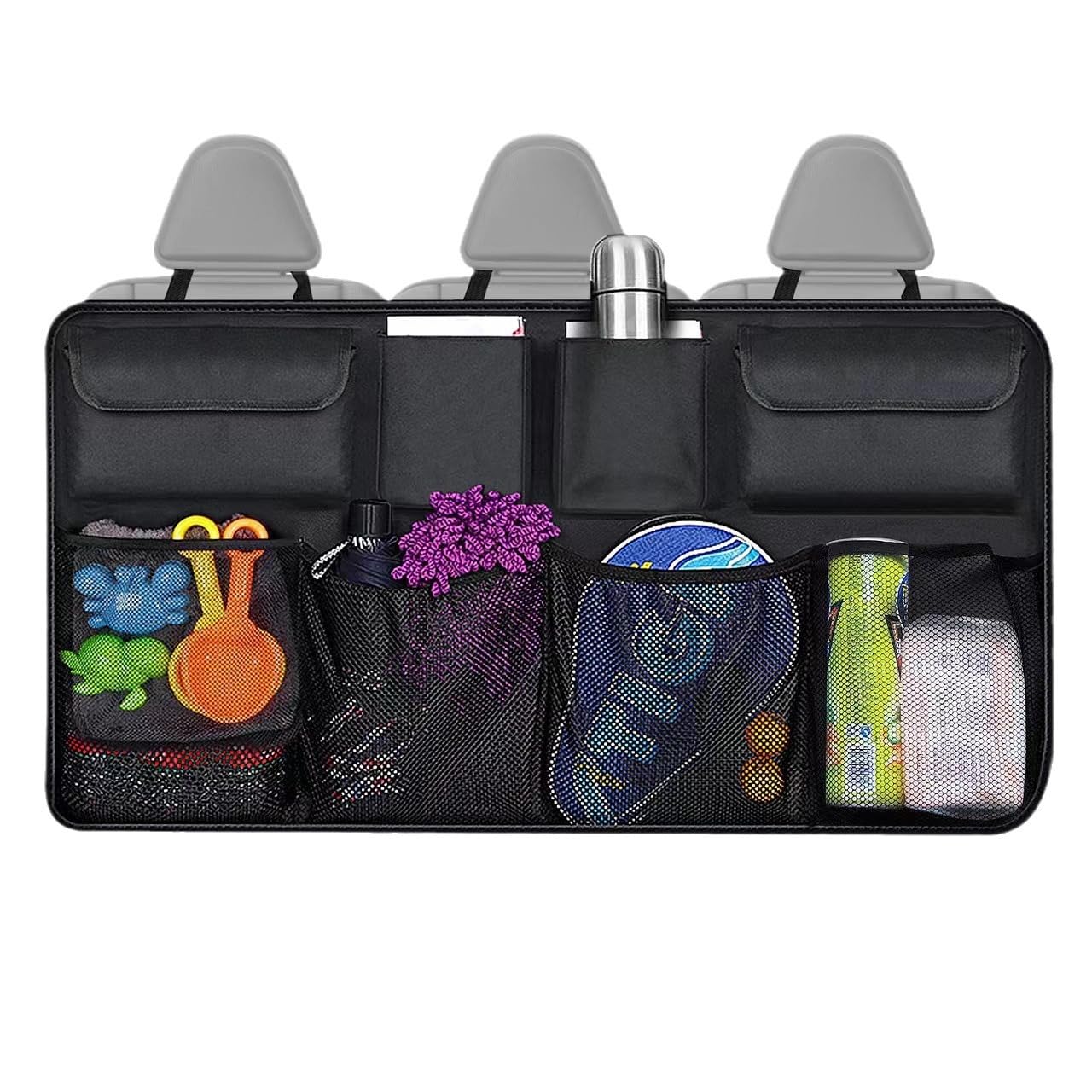 Bkrdty Car Boot Organiser Black 88 * 46cm Waterproof Car Tidy Storage Bag Foldable Storage Organizer with Pockets Strong Elasticated Mesh and Velcro Fastener for Saloon Estate Minivan SUV