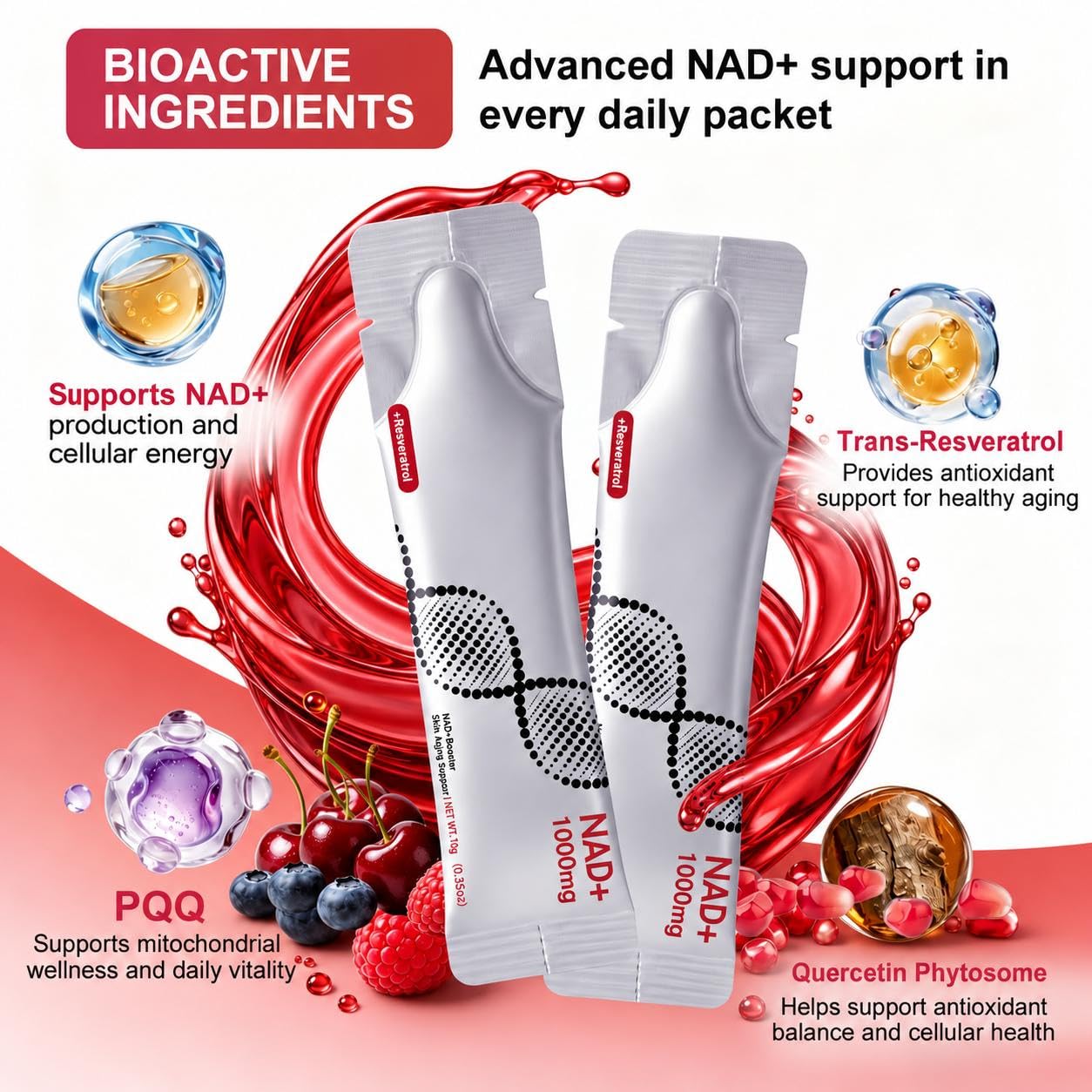 Updated NAD Plus 1000mg Liquid Supplement for Women & Men, 30 Packets — Amazon image 3