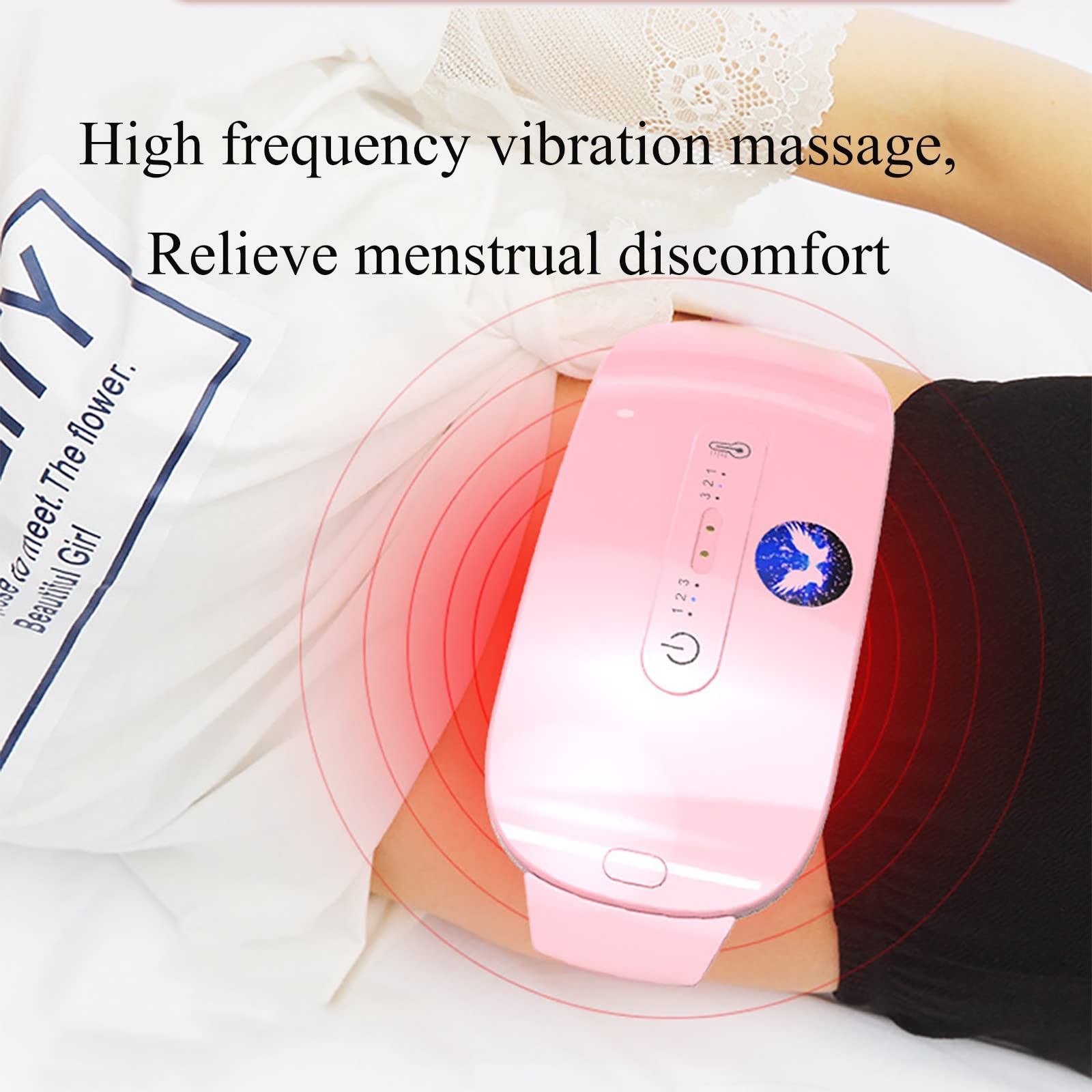 Termoforo mestruale Portatile alla Moda, termoforo Senza Fili per alleviare Il disagio Fisico, crampi mestruali, 3 Livelli di Temperatura e Vibrazione, Ricarica induttiva